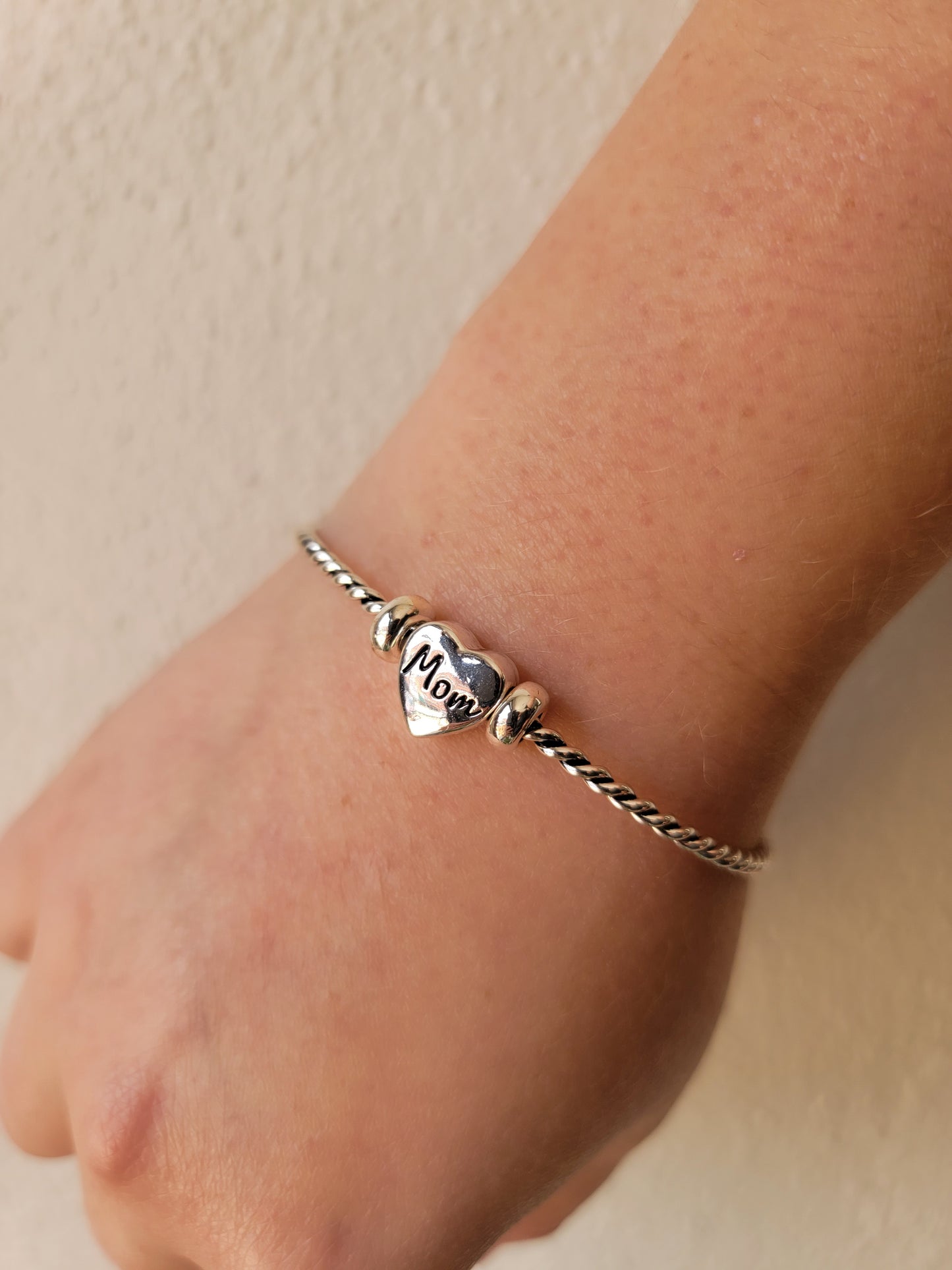 Silver Heart "Mom" Cuff Bracelet