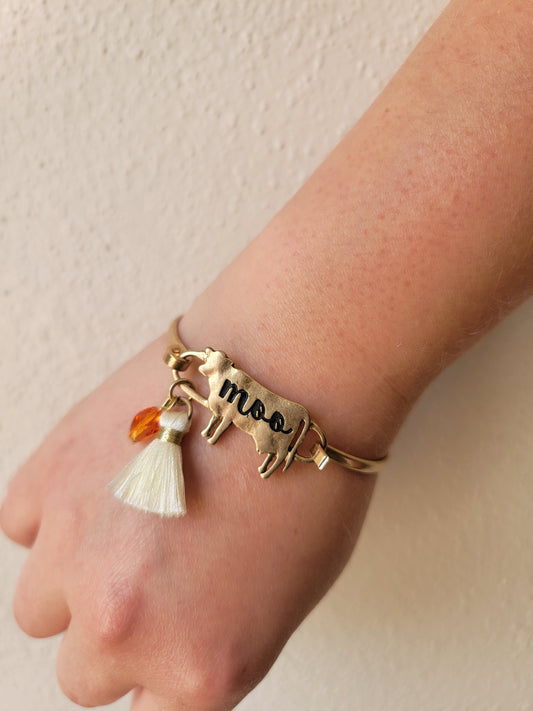 Cow Cuff Bracelet - Orange & Tassel Charm