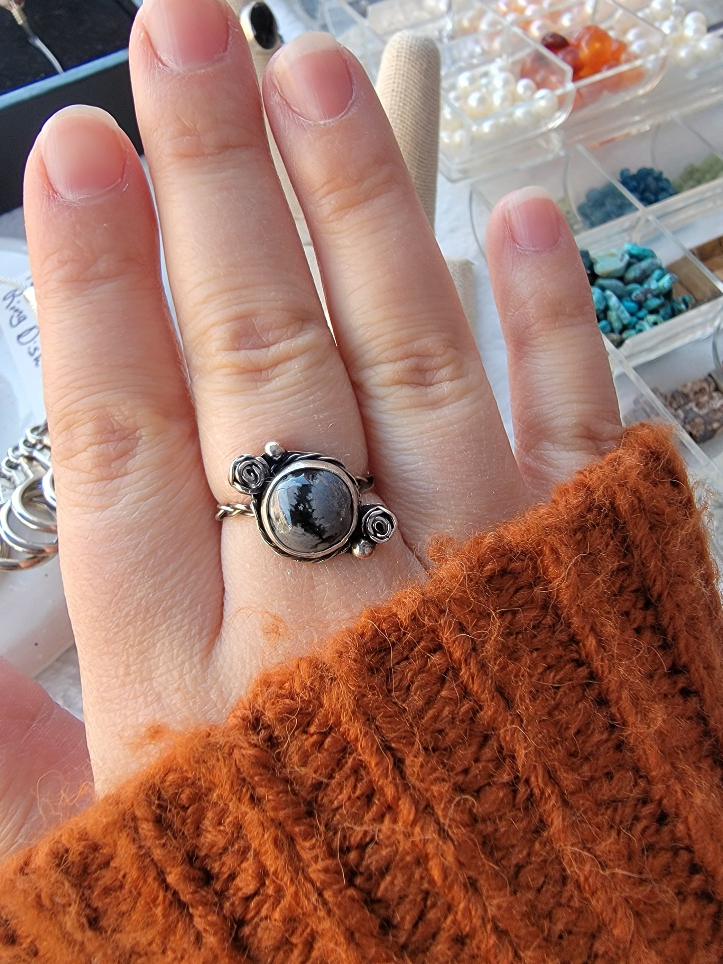 Rose Ring - Snowflake Obsidian - .925 Sterling Silver - One-Of-A-Kind