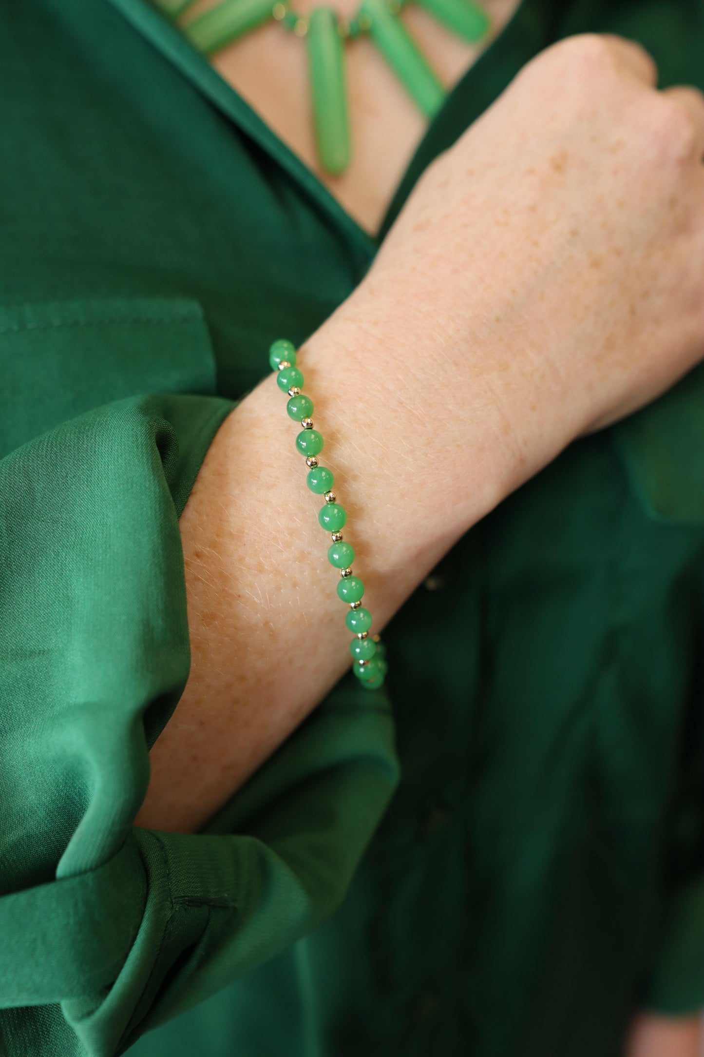 Green Adventurine Statement Necklace - One of a kind - 14kt Gold Filled