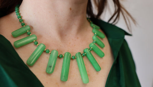 Green Adventurine Statement Necklace - One of a kind - 14kt Gold Filled