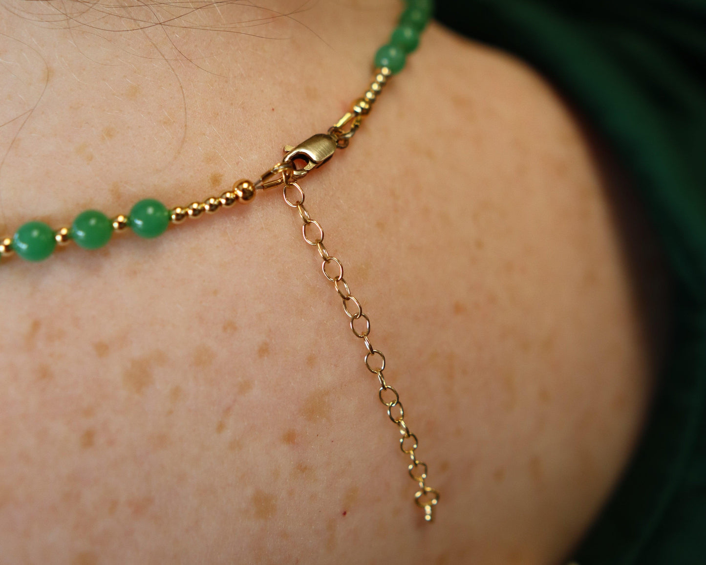 Green Adventurine Statement Necklace - One of a kind - 14kt Gold Filled