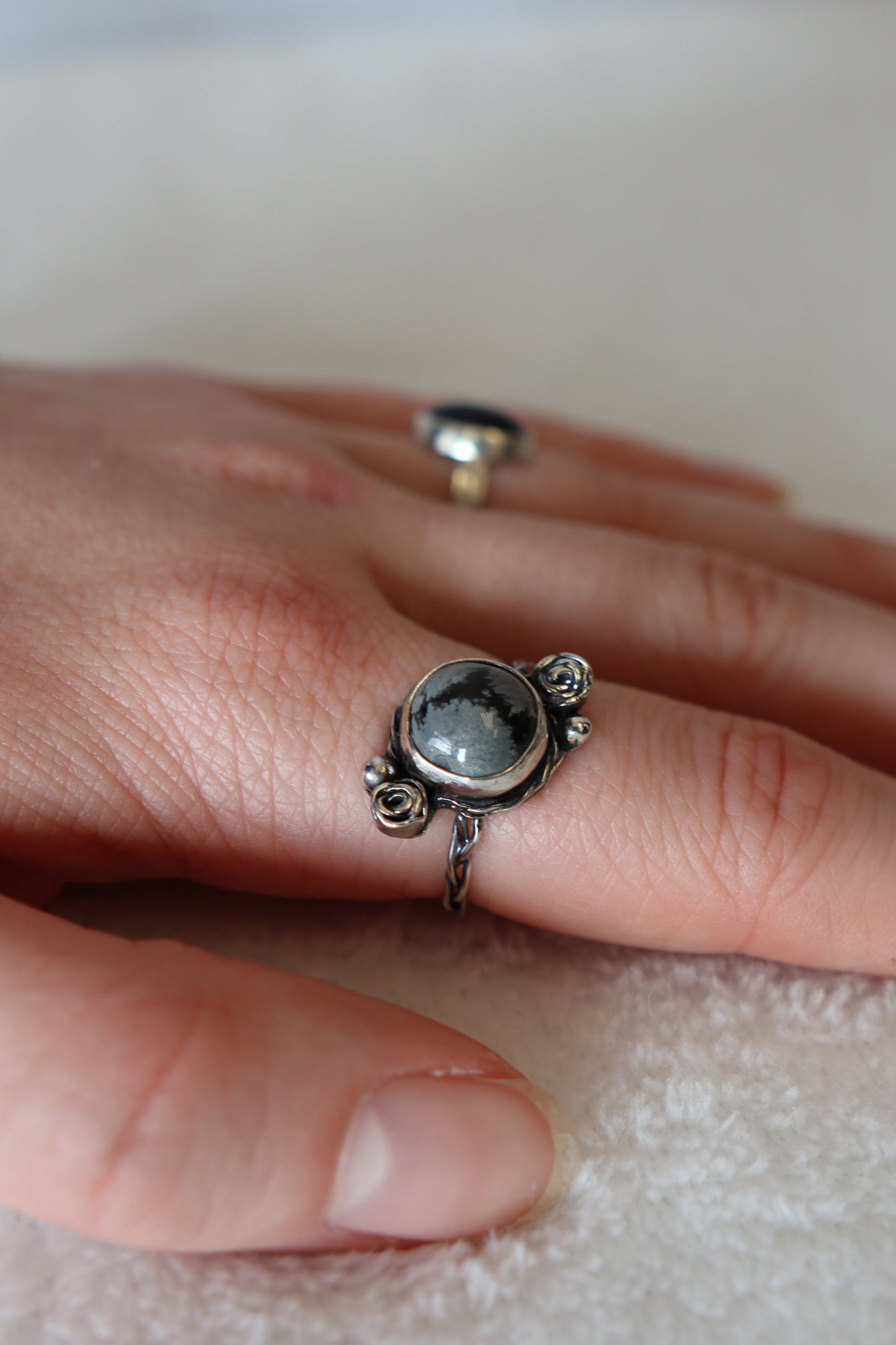 Rose Ring - Snowflake Obsidian - .925 Sterling Silver - One-Of-A-Kind