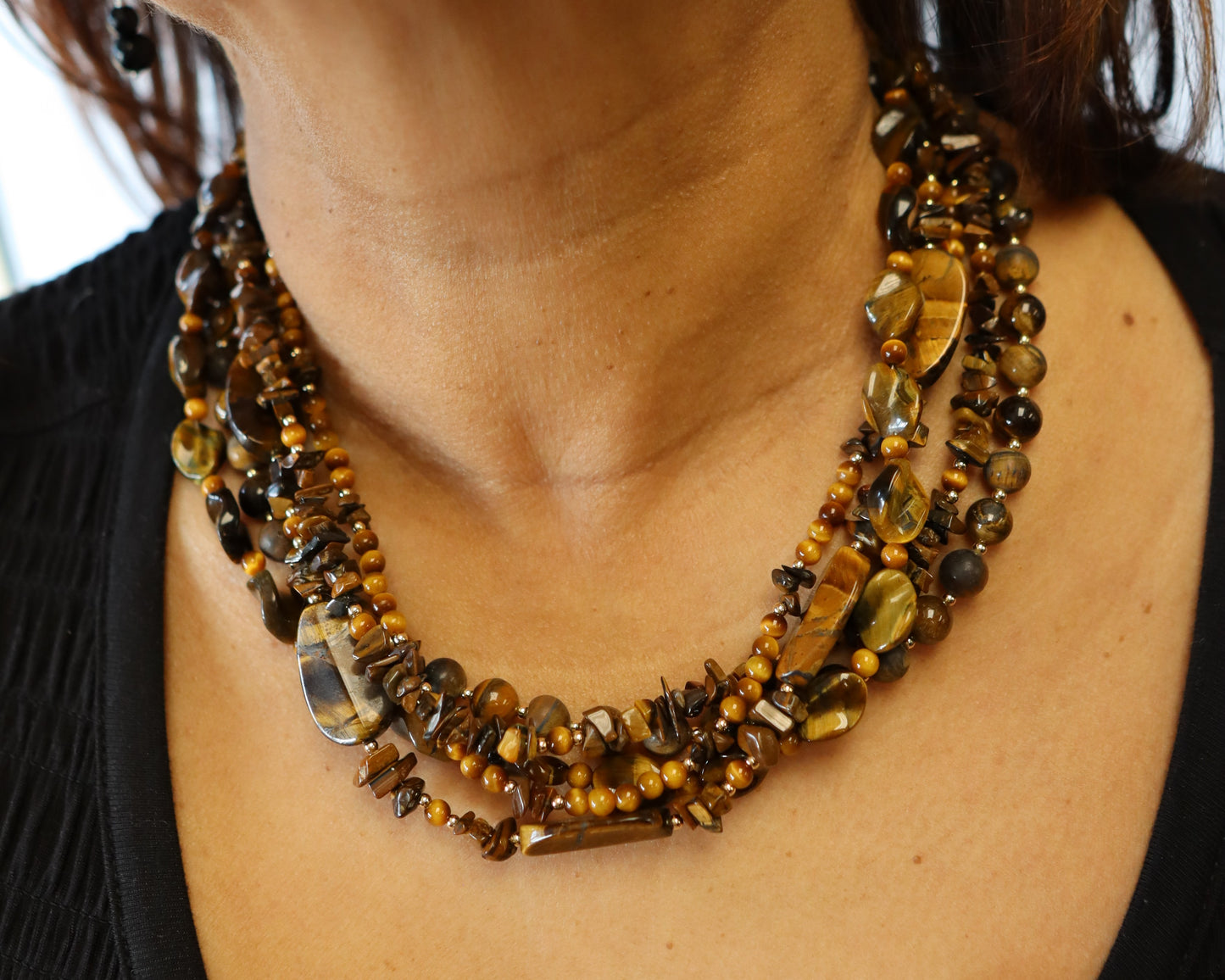 Tigerseye Beaded Twist Necklace - 14kt Gold-Filled - One Of A Kind