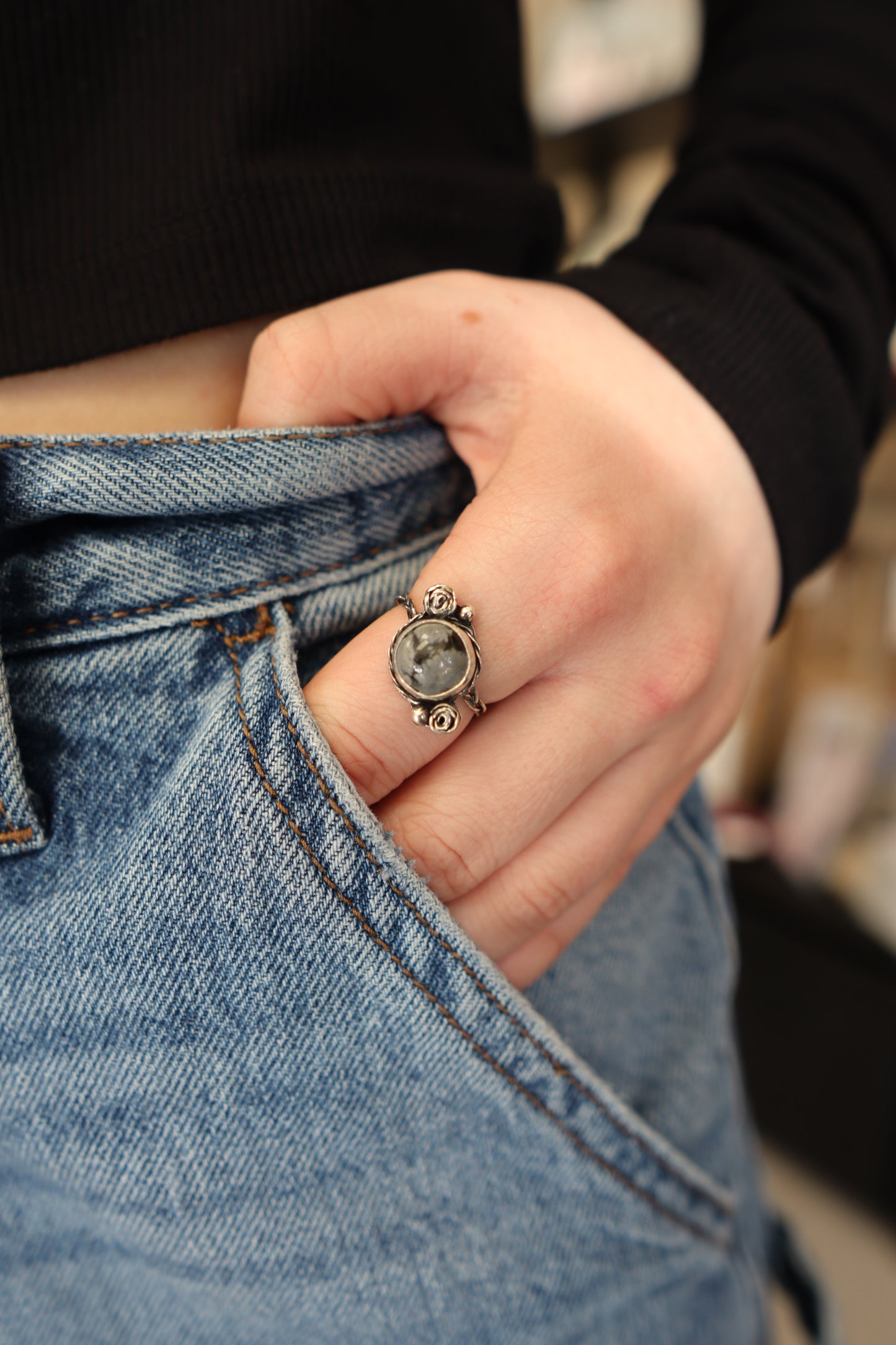 Rose Ring - Snowflake Obsidian - .925 Sterling Silver - One-Of-A-Kind