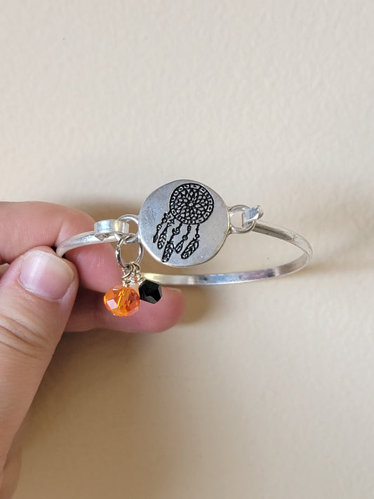 Dreamcatcher Cuff Bracelet - Orange & Black Charms