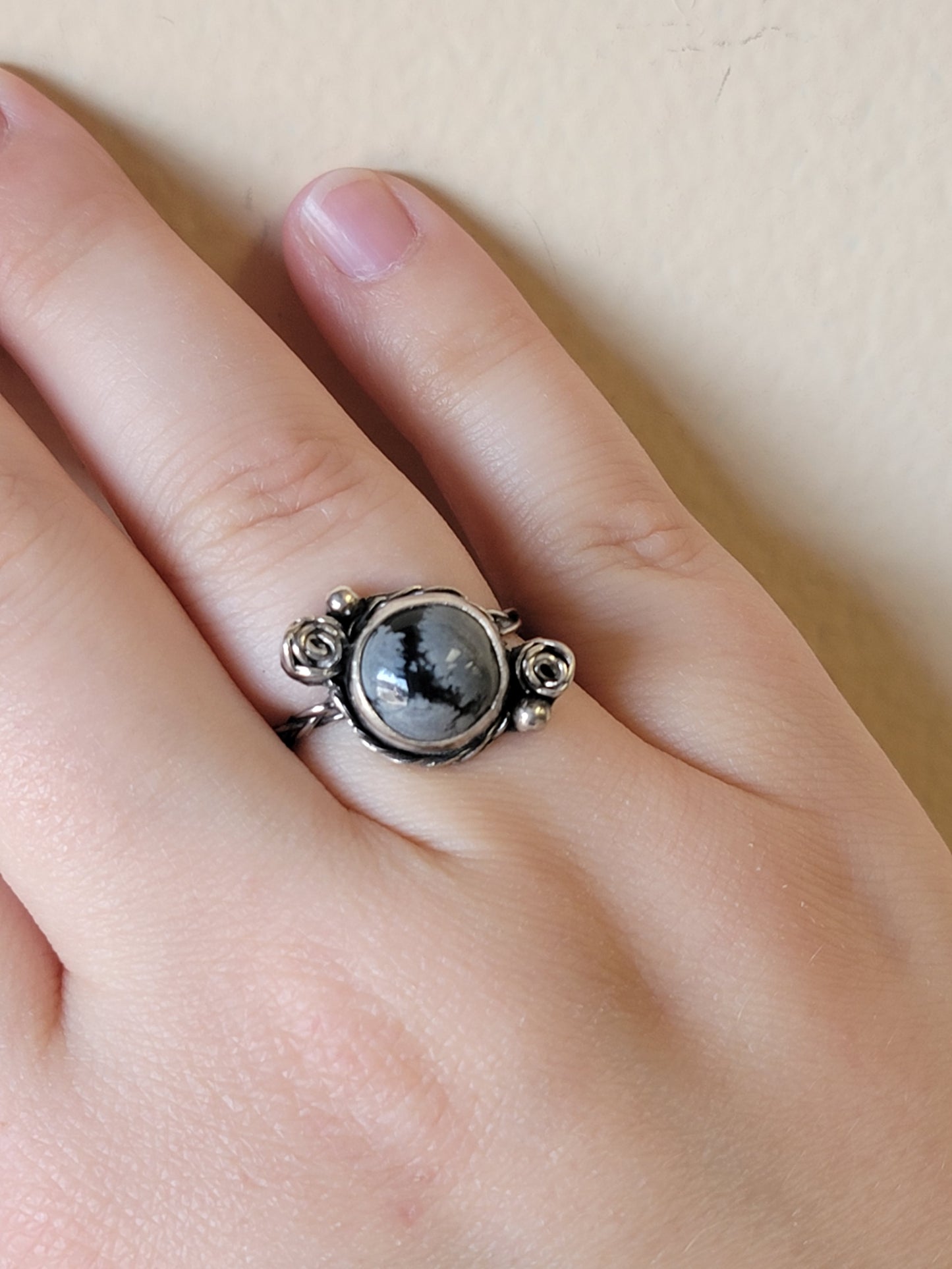 Rose Ring - Snowflake Obsidian - .925 Sterling Silver - One-Of-A-Kind