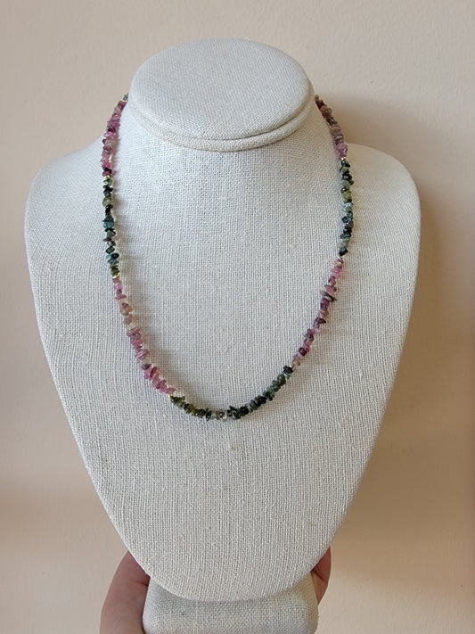 Watermelon Tourmaline Chip Necklace - 14kt Gold-Filled or .925 Sterling Silver