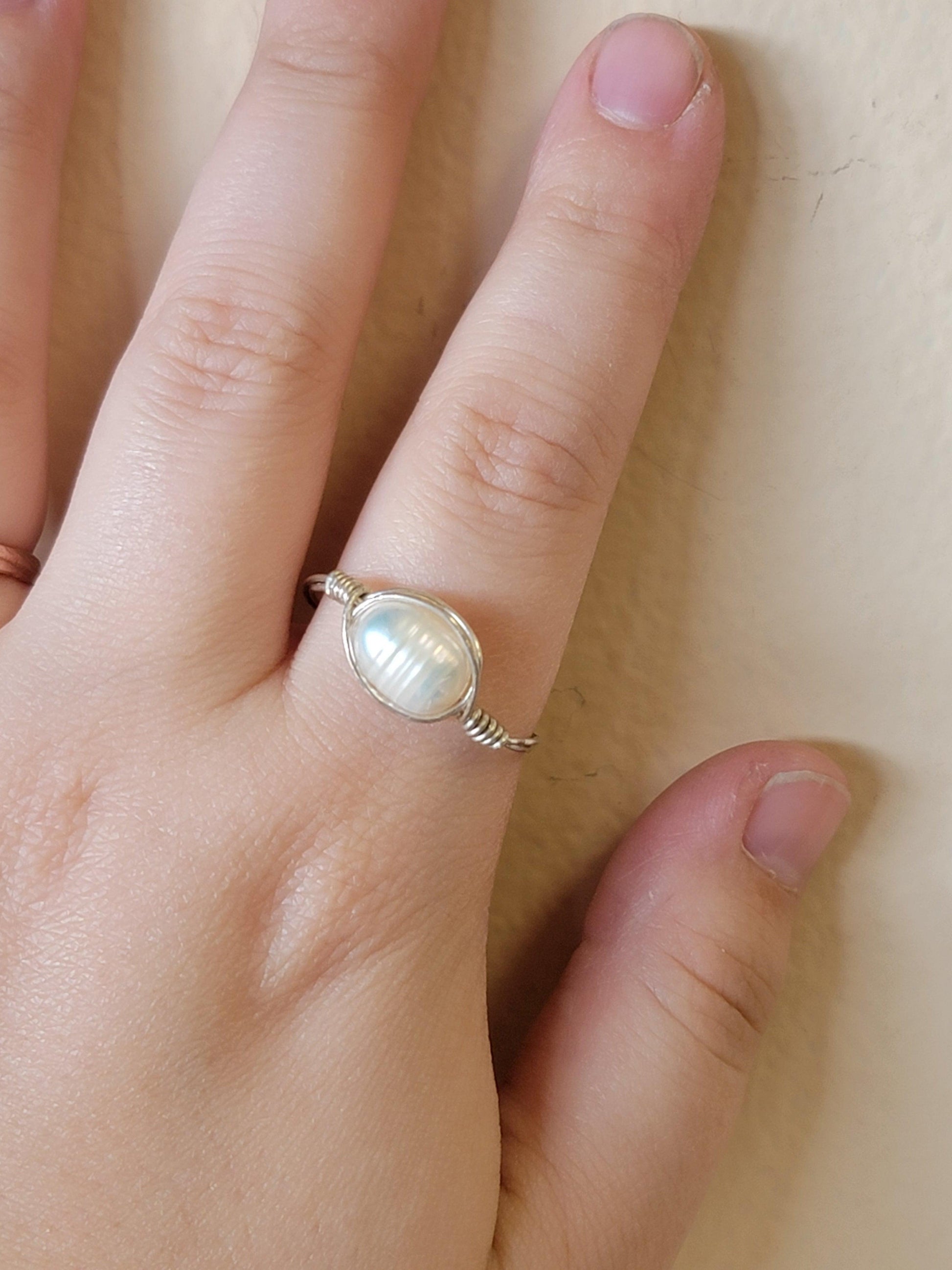 White Freshwater Pearl Ring Sterling Silver Made to order