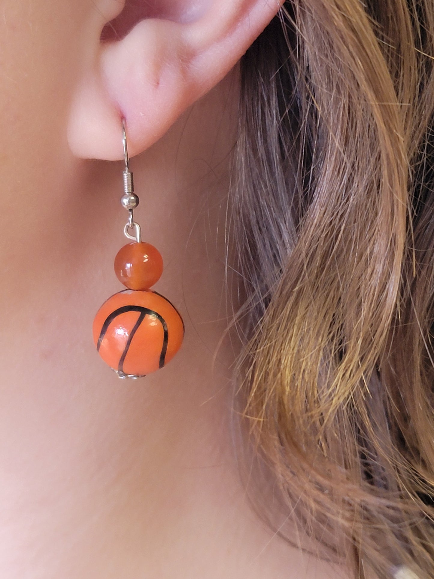 Basketball Glass Bead Earrings - Orange Bead