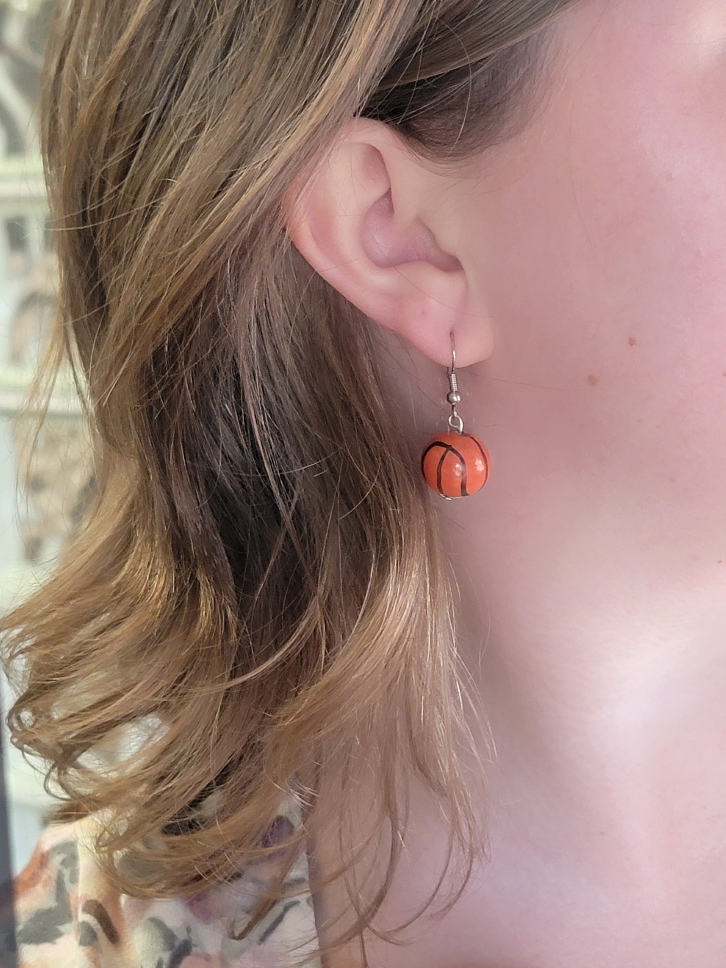 Basketball Glass Bead Earrings