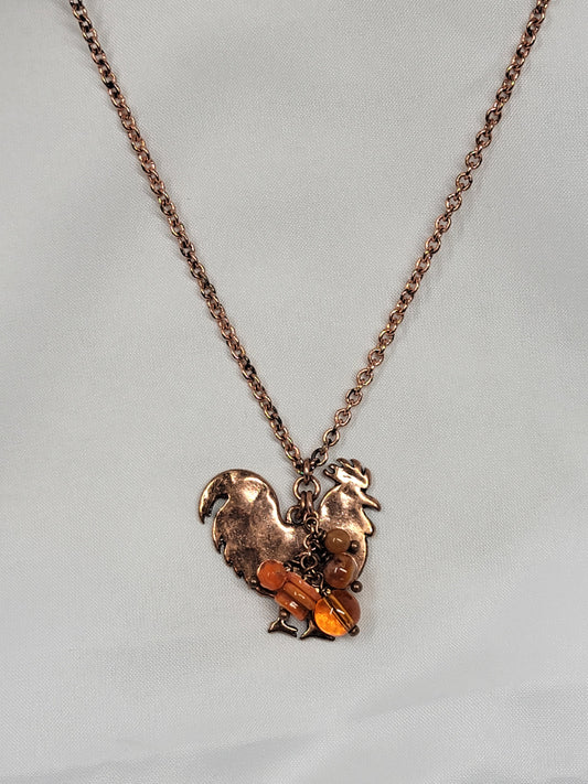 Copper Charm Necklace - Chicken, Goat or Horse - Turquoise or Orange