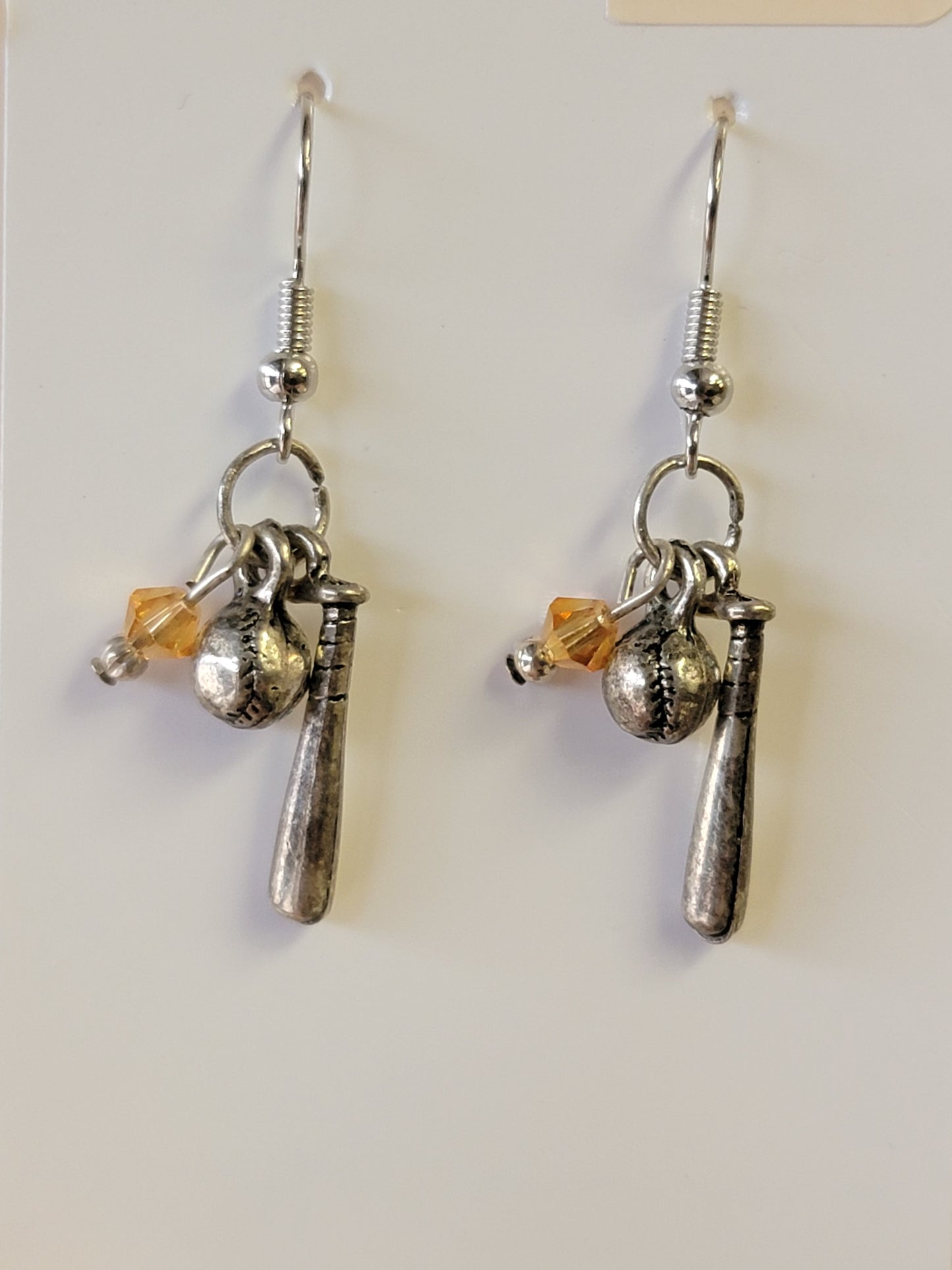 Baseball Charm Earrings - Silver