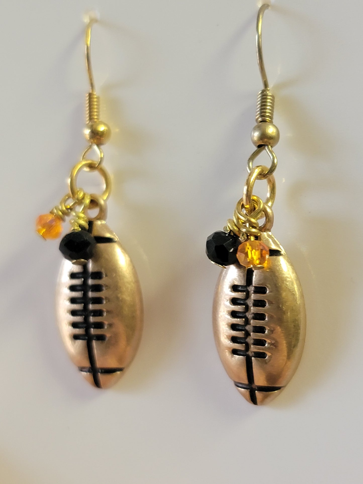 Football Earrings - Gold-Plated - Orange & Black Accents