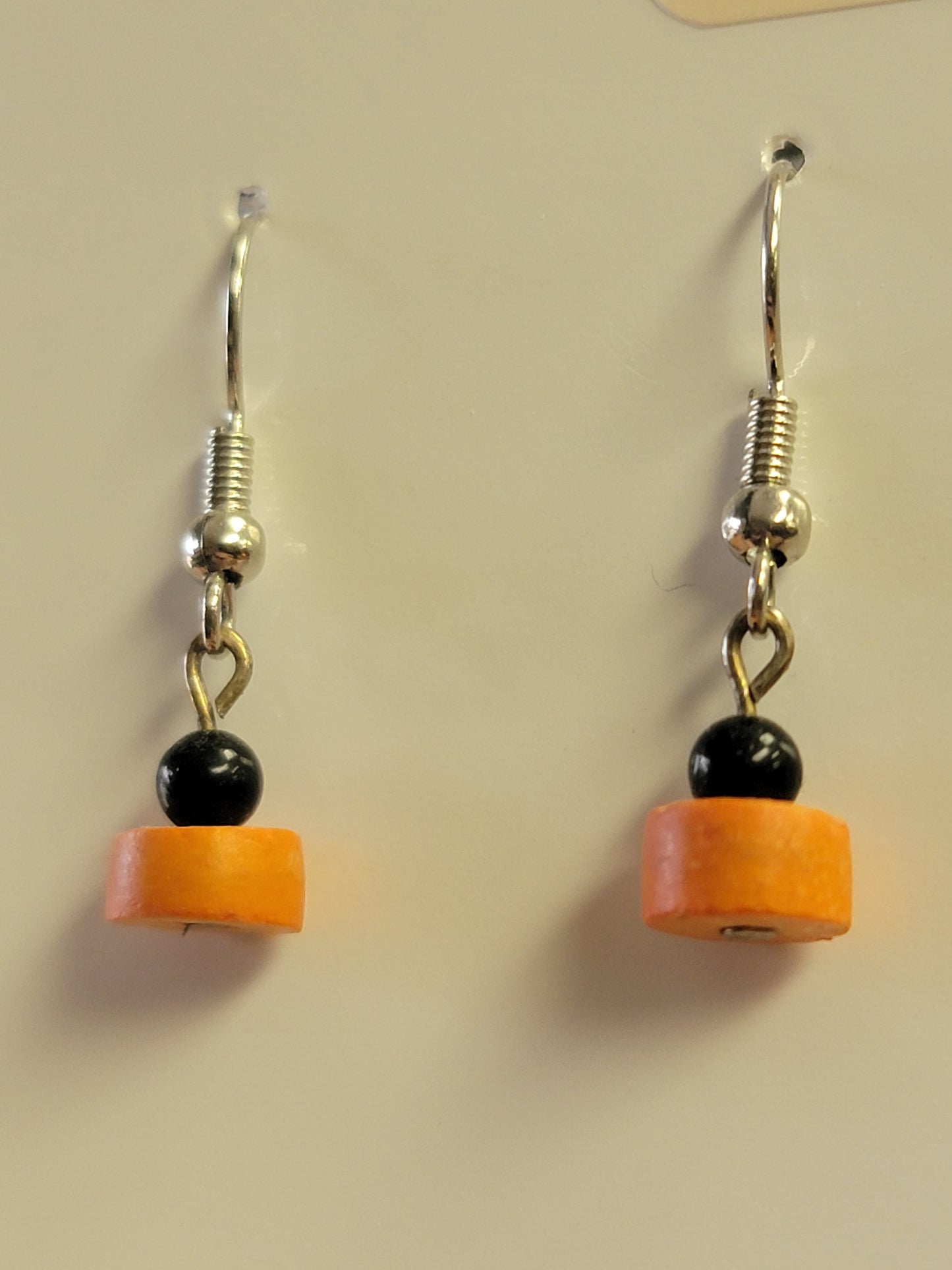 Orange Wooded Bead Earrings