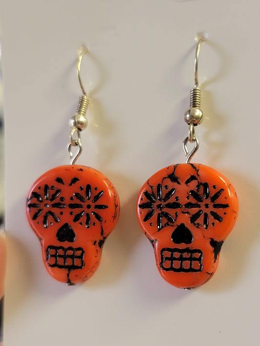 Orange Skull Earrings