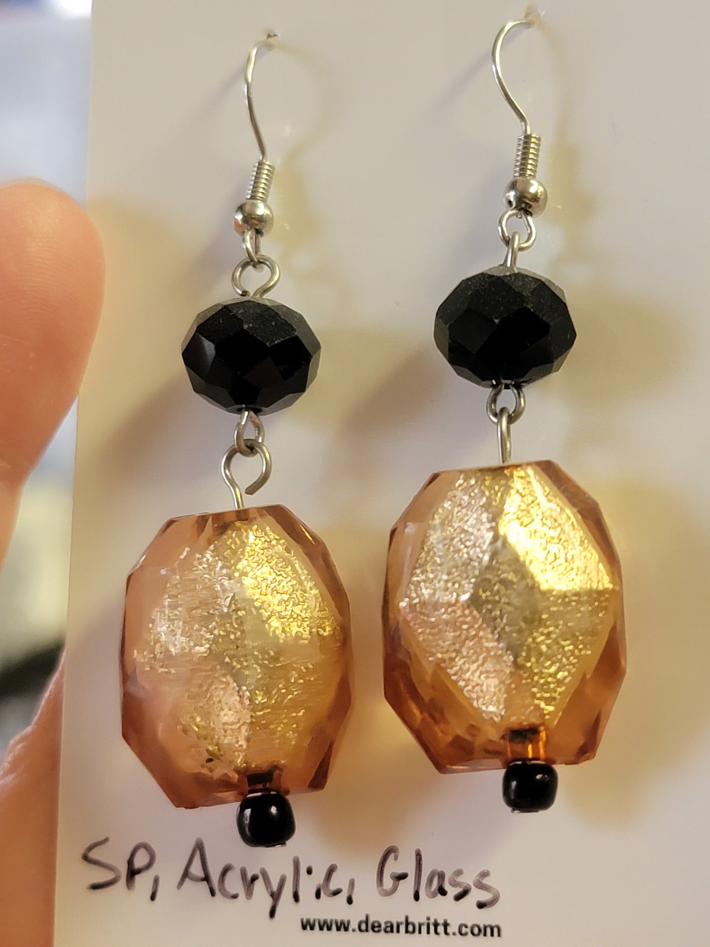 Black and Burnt Orange Acrylic Earrings