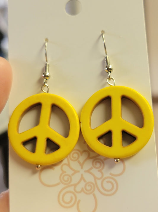 Yellow Peace Sign Earrings