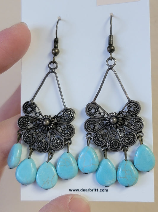 Turquoise Drop Earrings - Silver-Plated