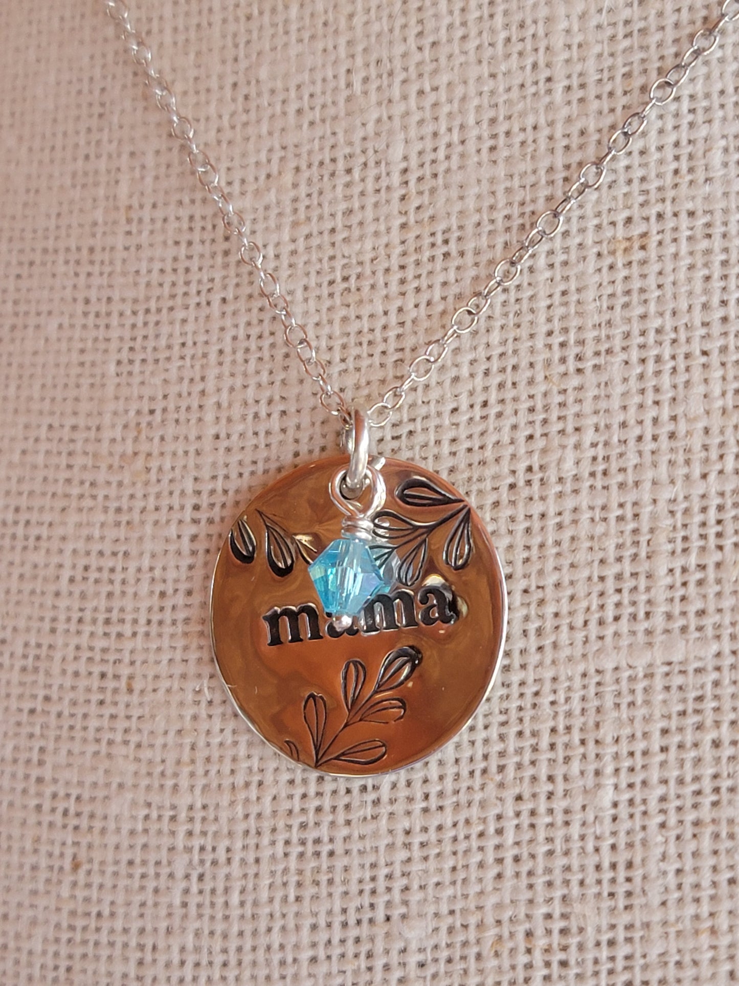 Mama Necklace - .925 Sterling Silver - Hand Stamped - Birthstone Charm