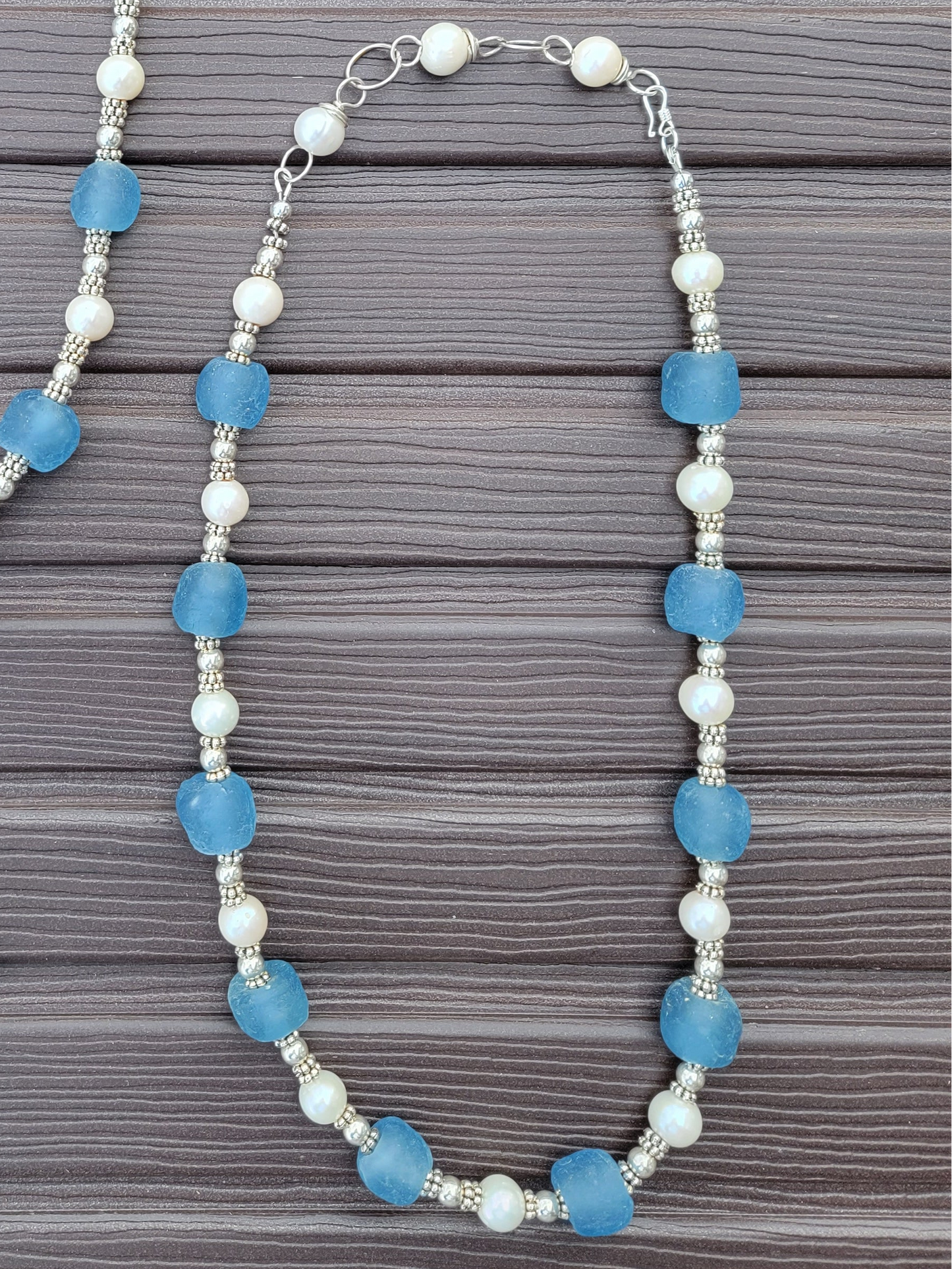 Sister Strand Necklaces — Recycled African Glass, Moonstone & .925 Sterling Silver