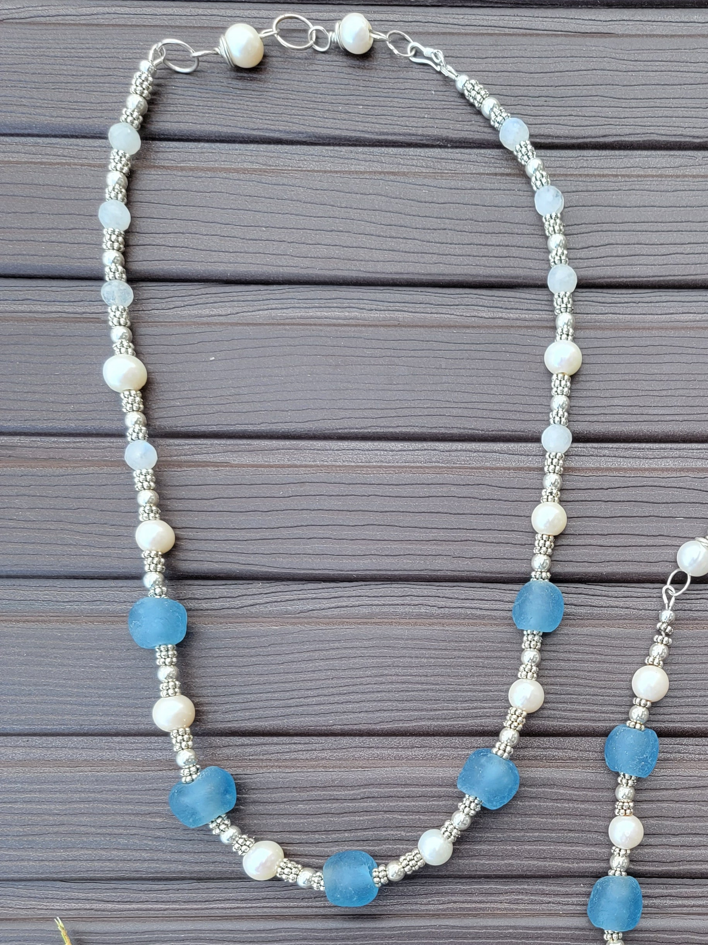 Sister Strand Necklaces — Recycled African Glass, Moonstone & .925 Sterling Silver