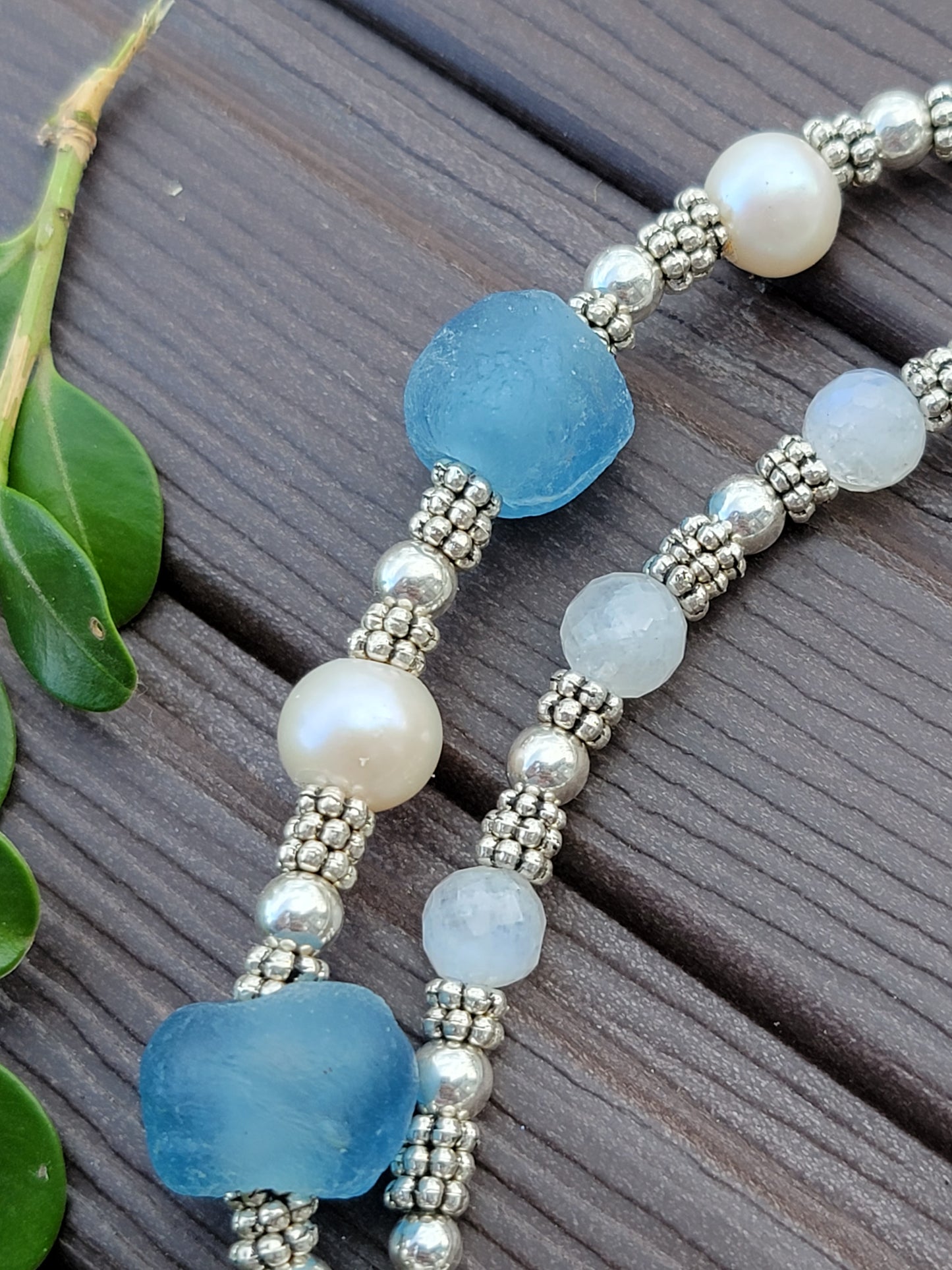 Sister Strand Necklaces — Recycled African Glass, Moonstone & .925 Sterling Silver