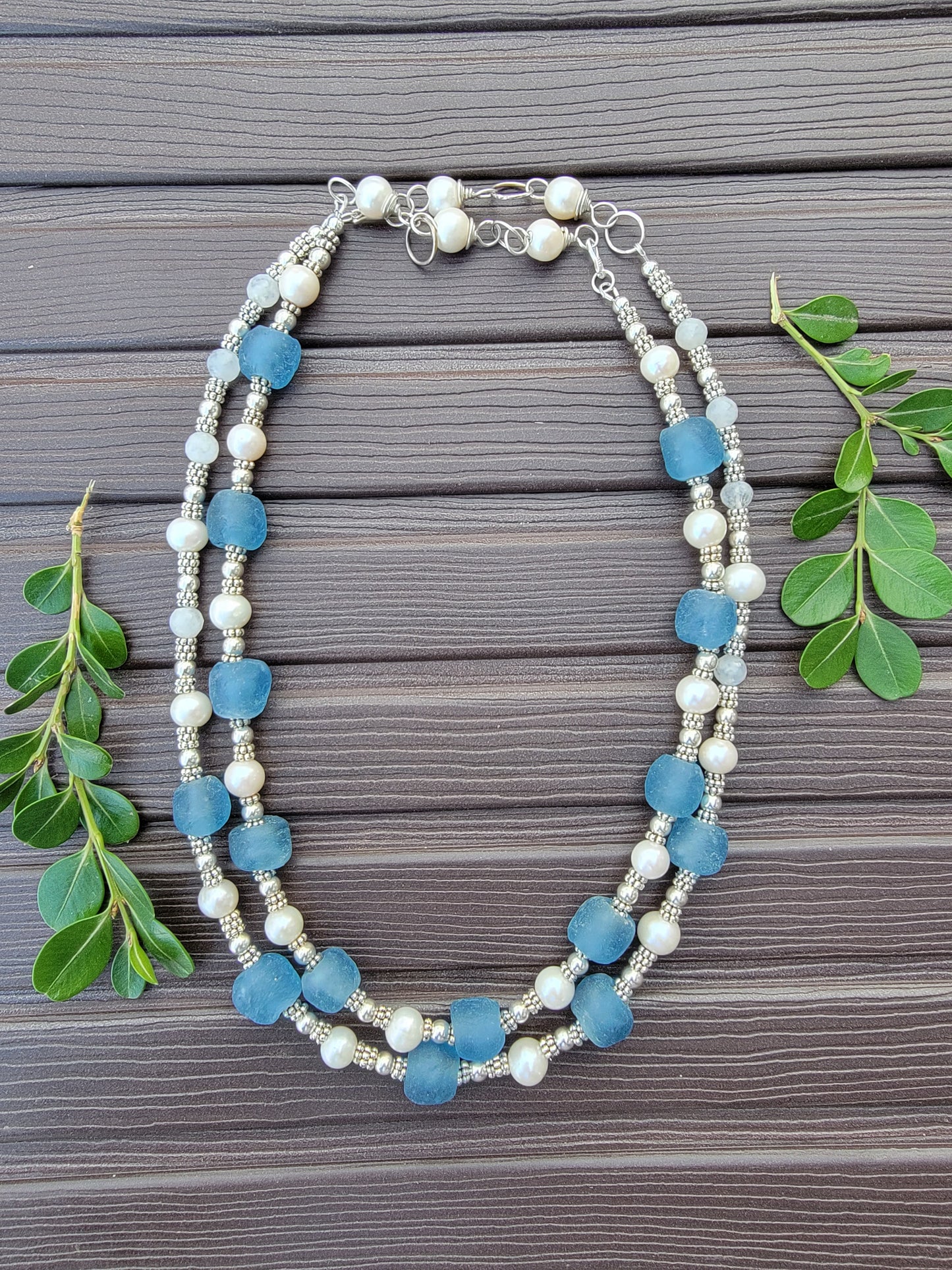 Sister Strand Necklaces — Recycled African Glass, Moonstone & .925 Sterling Silver
