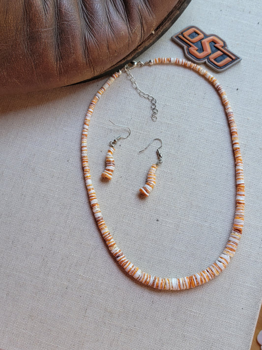 Orange Spiny Oyster Necklace + Earring Set