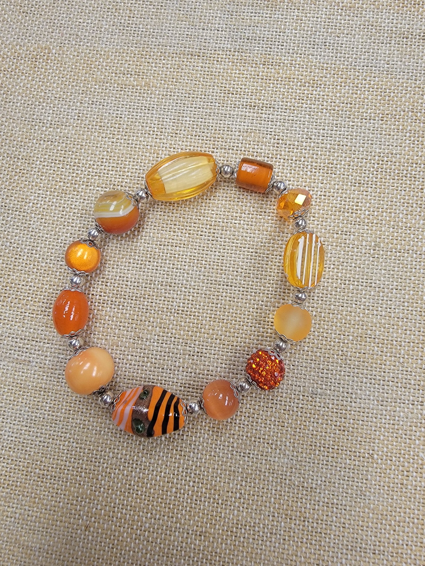 Orange Multi Bead Bracelet - .925 Sterling