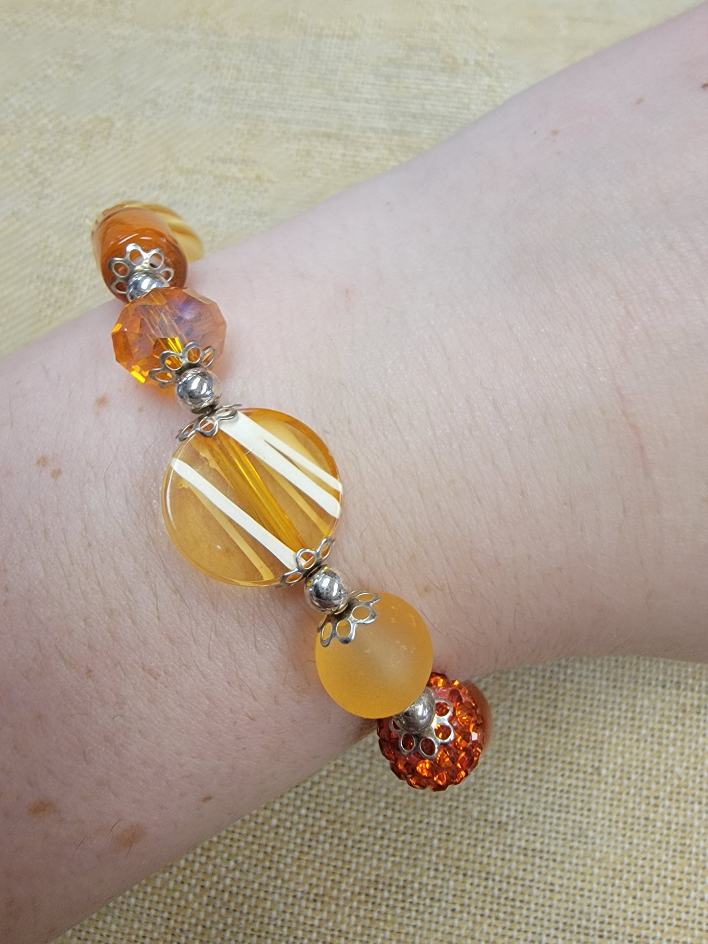 Orange Multi Bead Bracelet - .925 Sterling