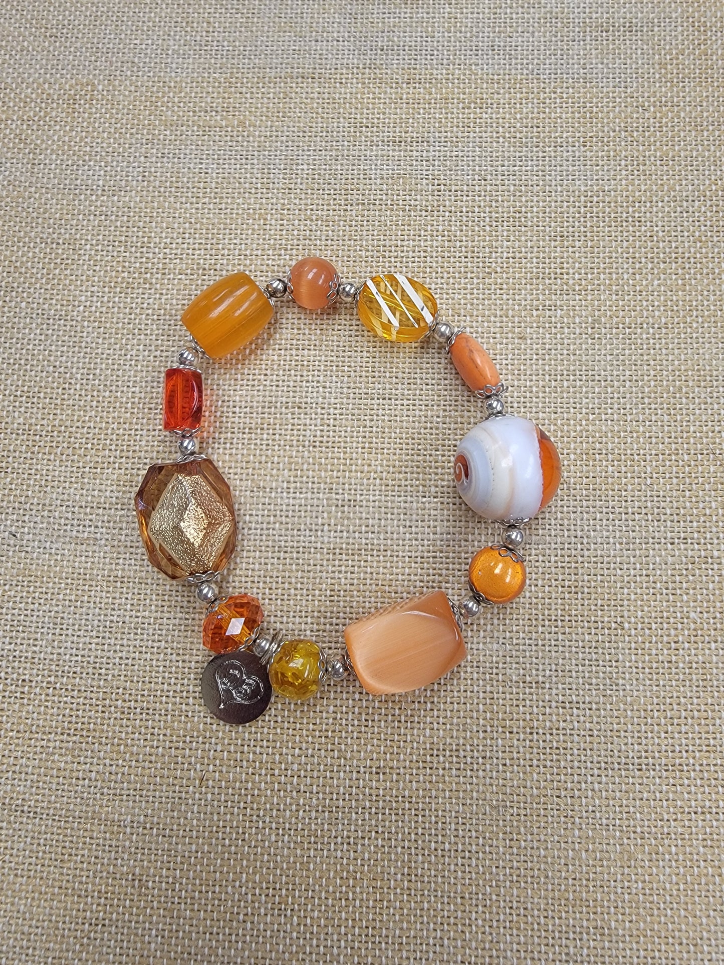 Orange Multi Bead Bracelet - .925 Sterling