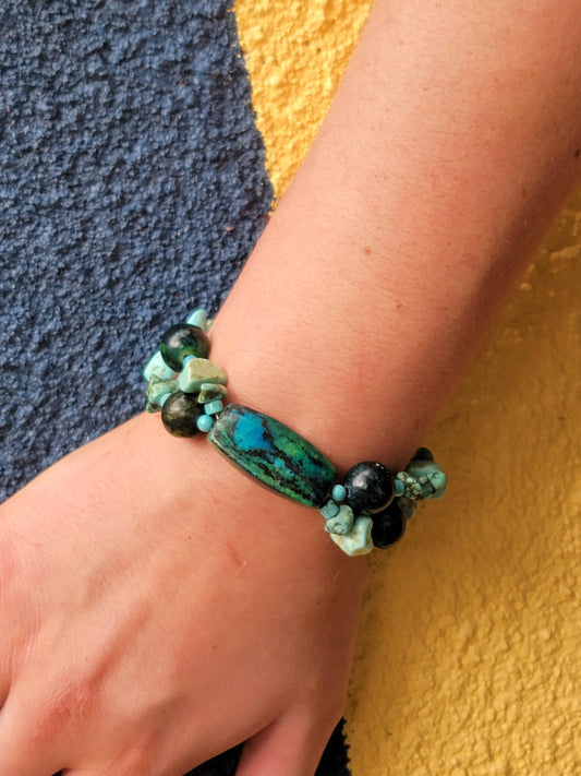 Chunky Turquoise Bracelet - Dyed Agate + Howlite - Made to order