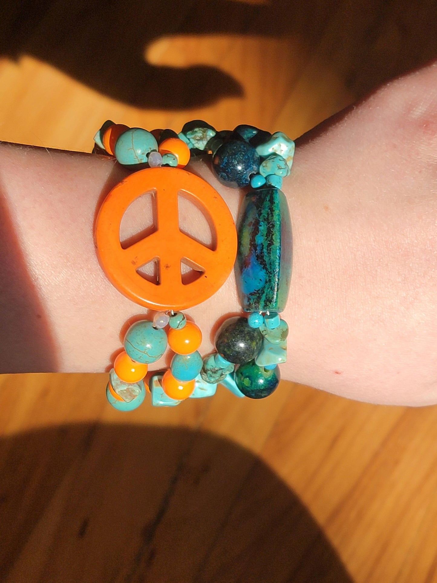 Orange Peace Bracelet - Orange + Turquoise Howlite - Made to order