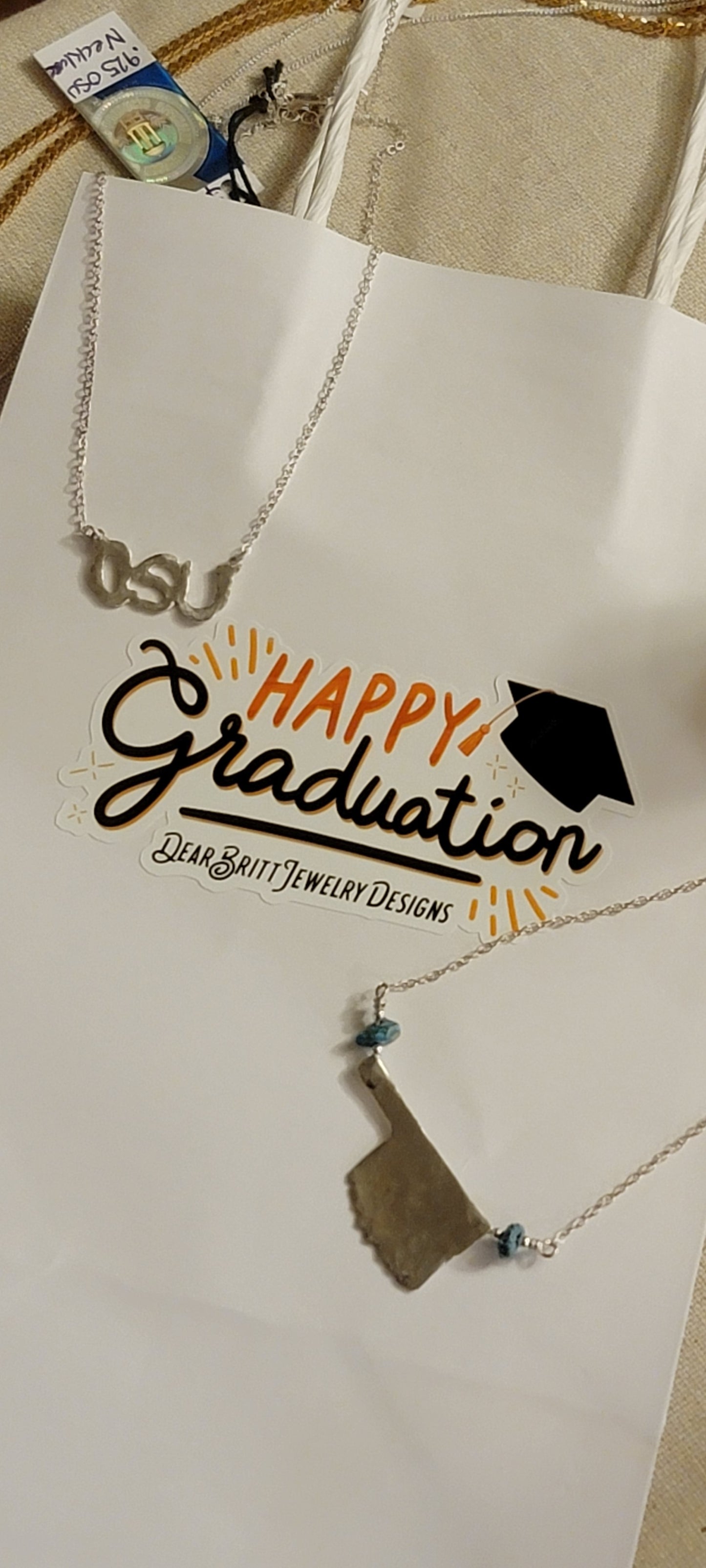 Oklahoma State University "OSU" .925 Sterling Silver Necklace - 16" to 18" - Hammered Finish