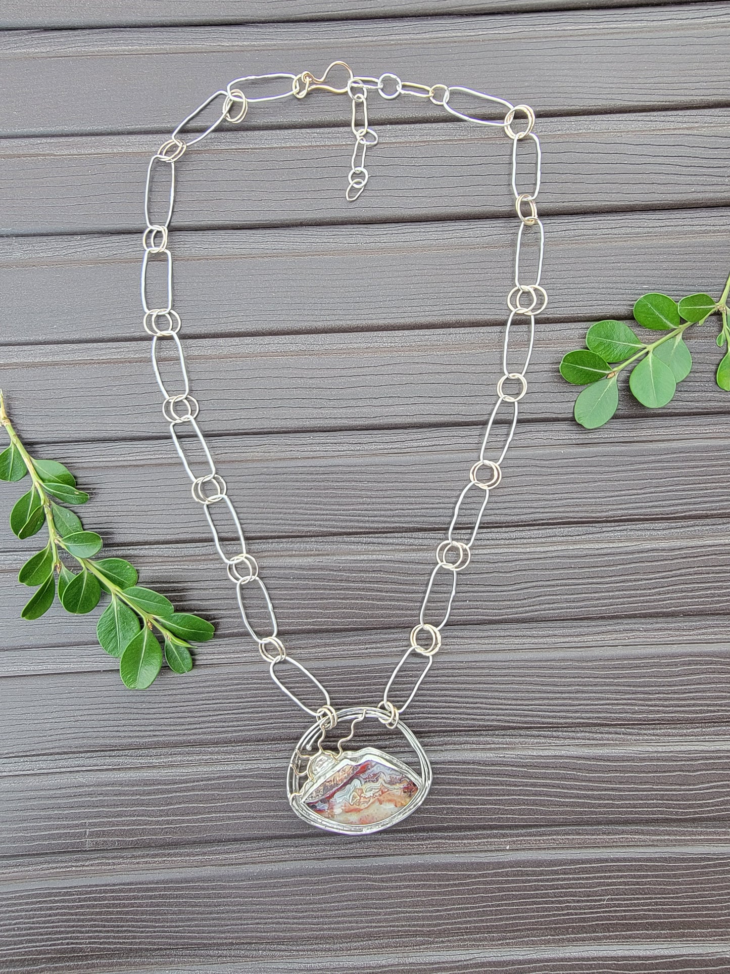 Mountain Sun Necklace - Crazy Lace Agate, Sterling Silver & 14kt Gold Filled - One Of A Kind