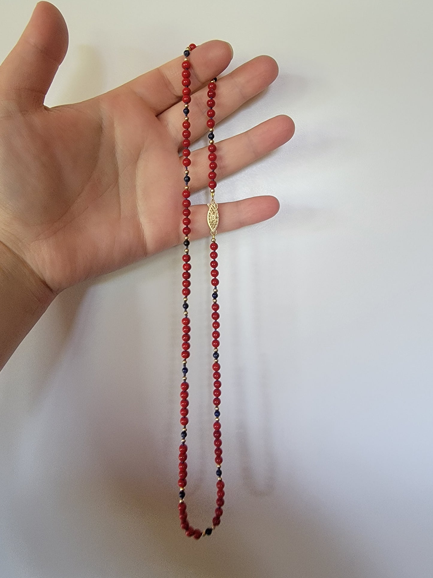 Verbena Necklace in Red, Gold & Lapis
