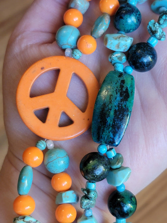 Orange Peace Bracelet - Orange + Turquoise Howlite - Made to order