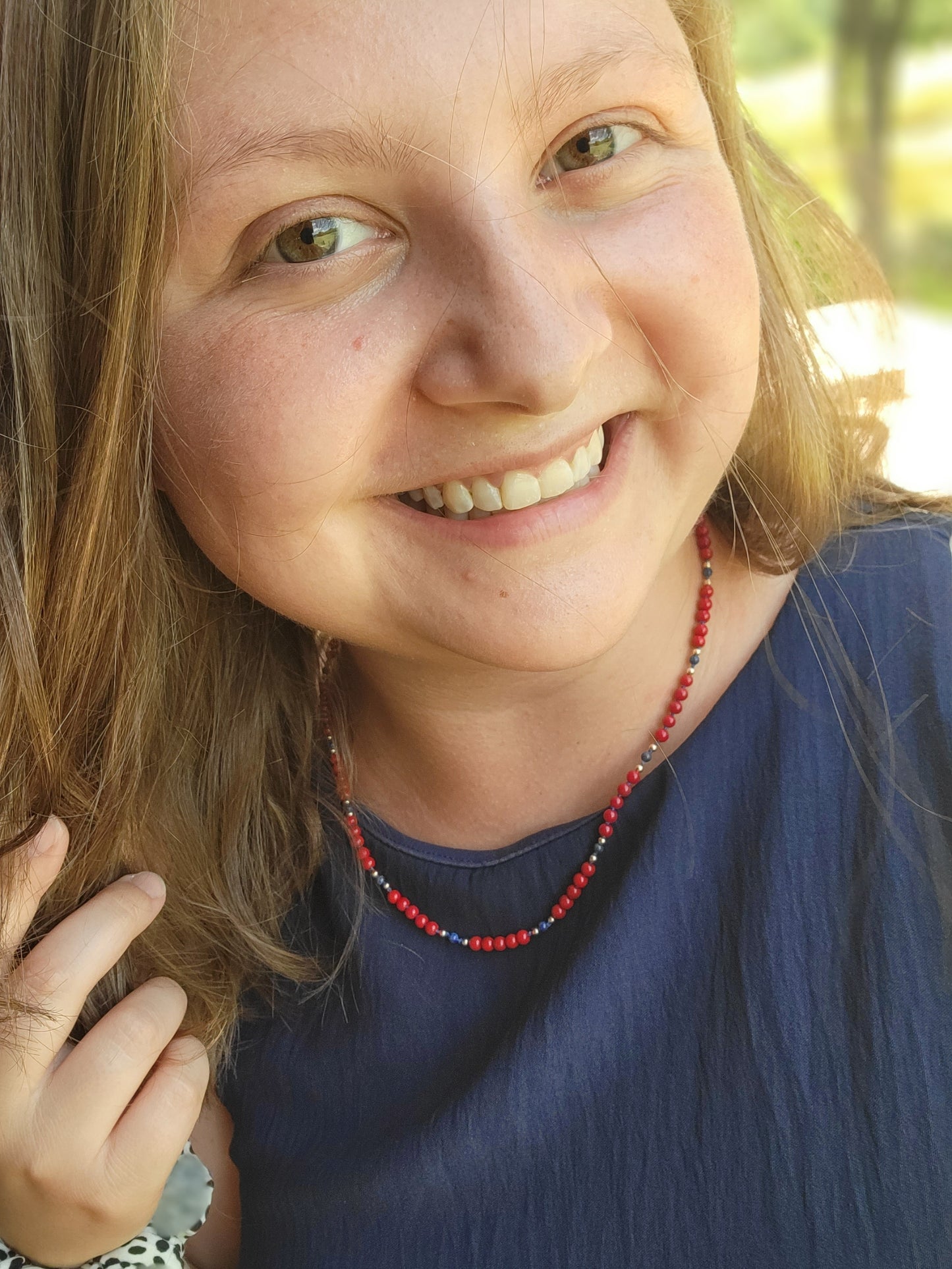 Verbena Necklace in Red, Gold & Lapis