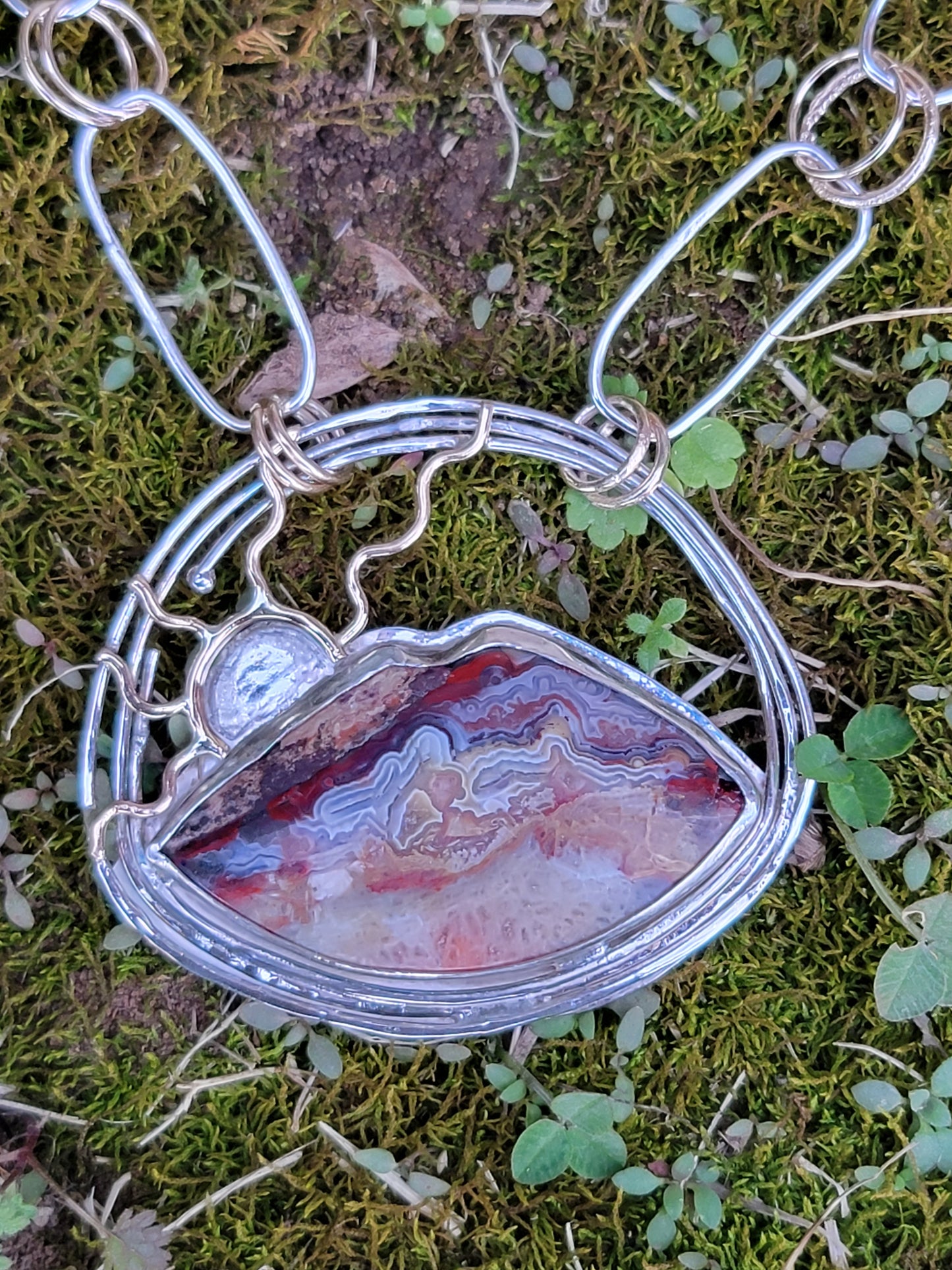 Mountain Sun Necklace - Crazy Lace Agate, Sterling Silver & 14kt Gold Filled - One Of A Kind