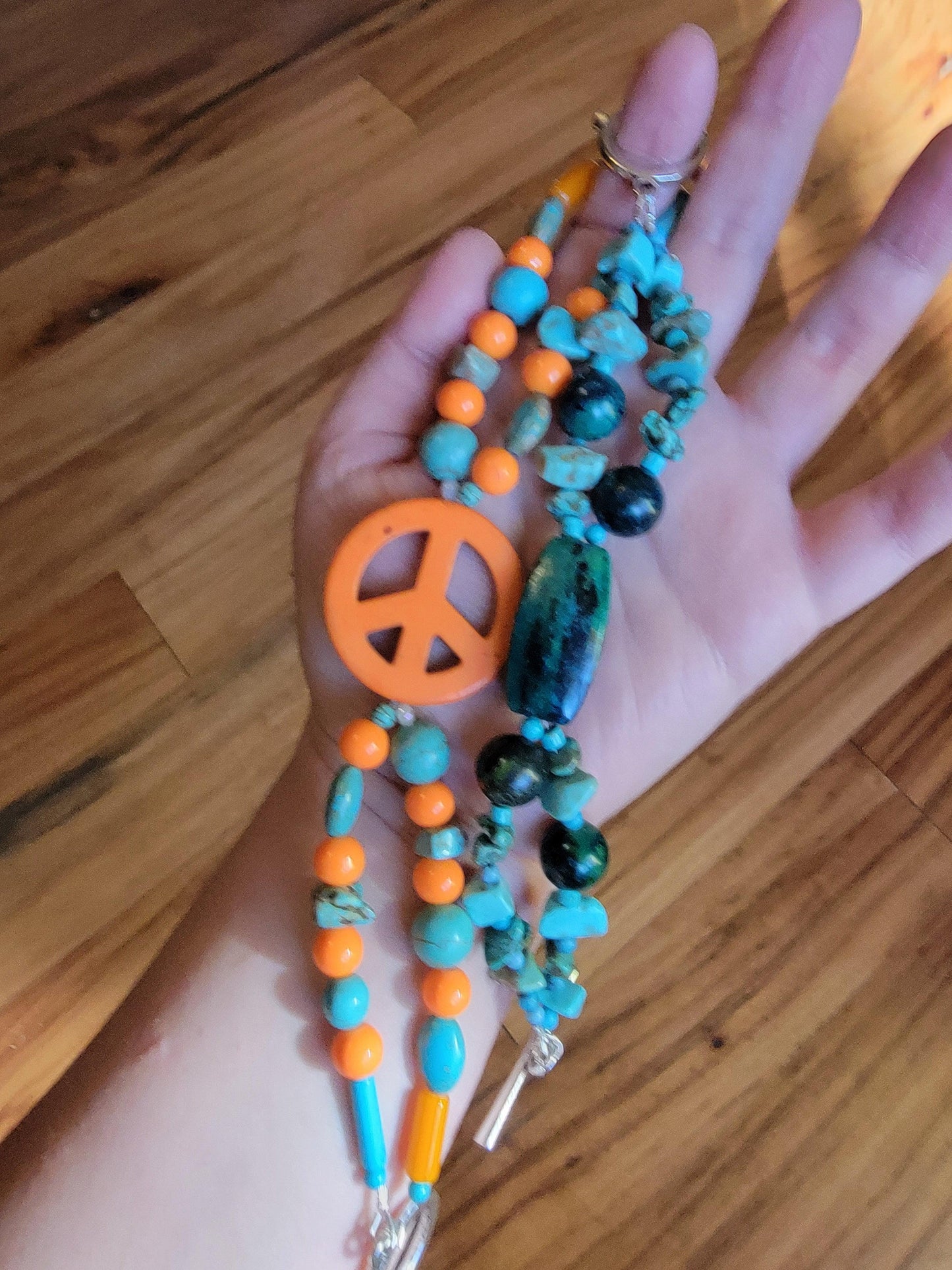 Orange Peace Bracelet - Orange + Turquoise Howlite - Made to order