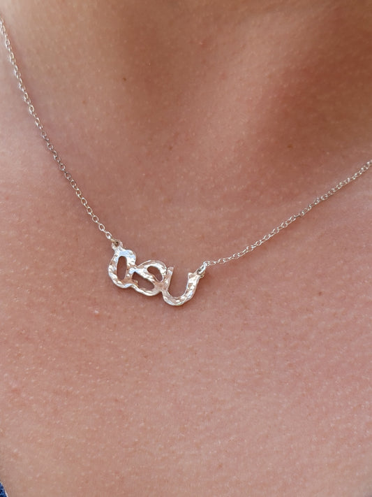 Oklahoma State University "OSU" .925 Sterling Silver Necklace - 16" to 18" - Hammered Finish