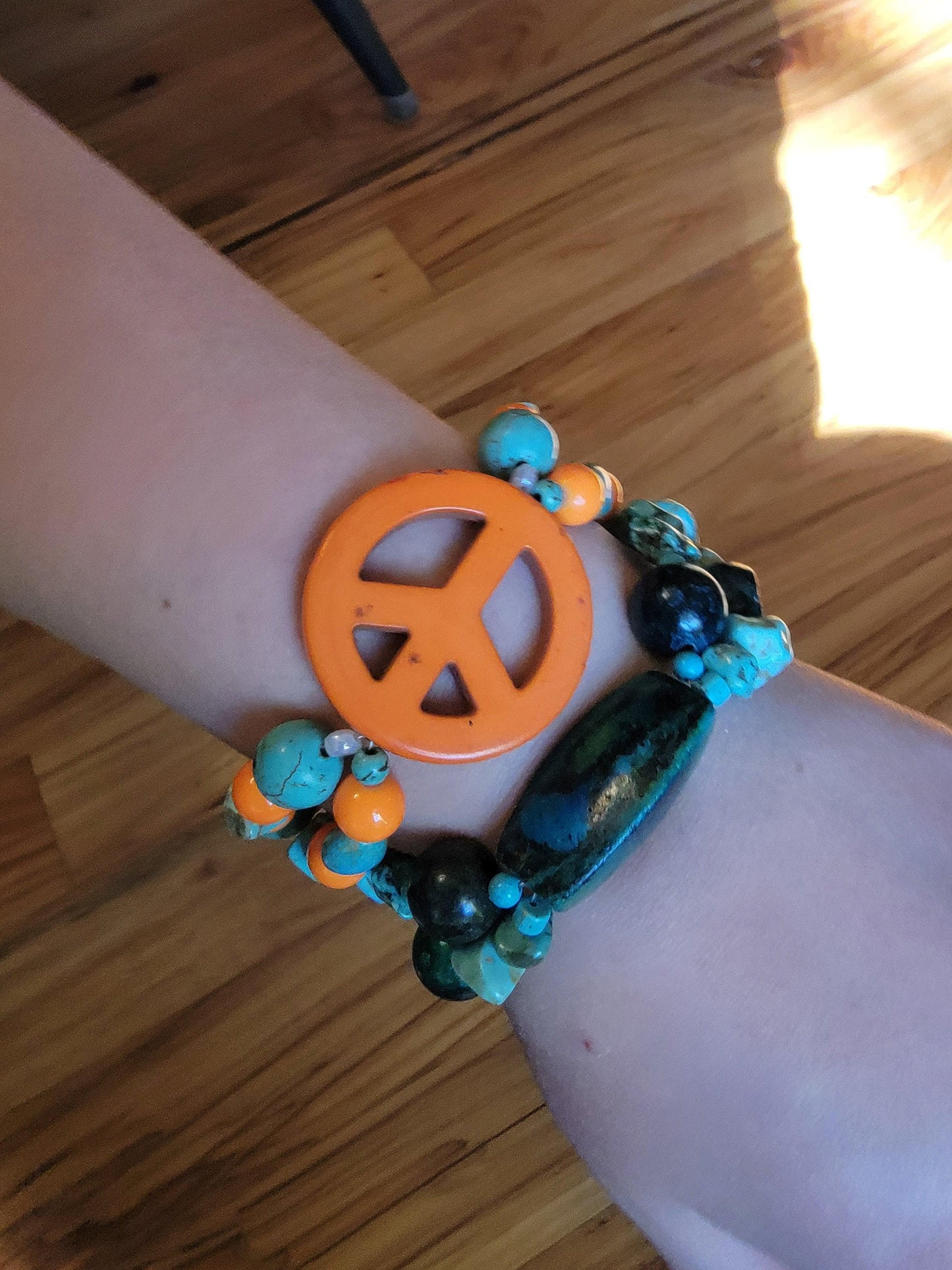 Orange Peace Bracelet - Orange + Turquoise Howlite - Made to order