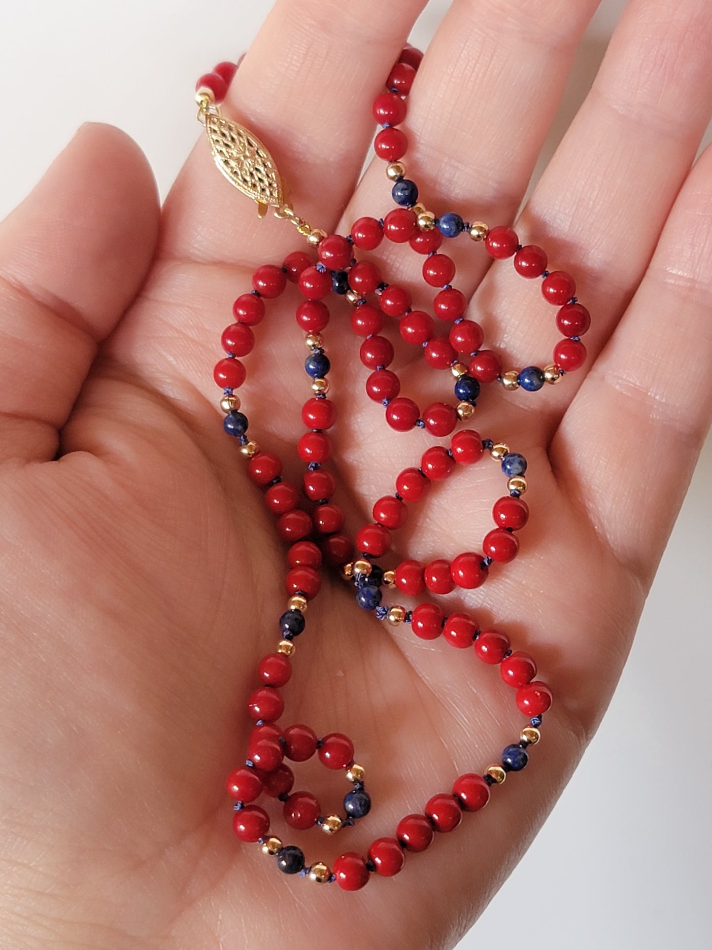 Verbena Necklace in Red, Gold & Lapis