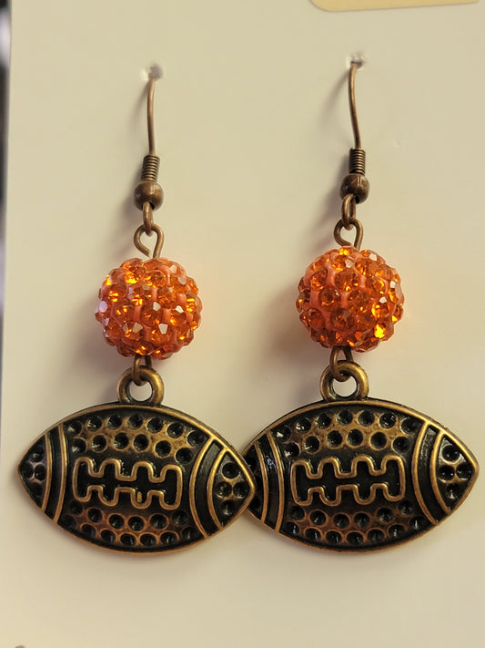 Football Earrings - Copper - Orange Sparkle Charm