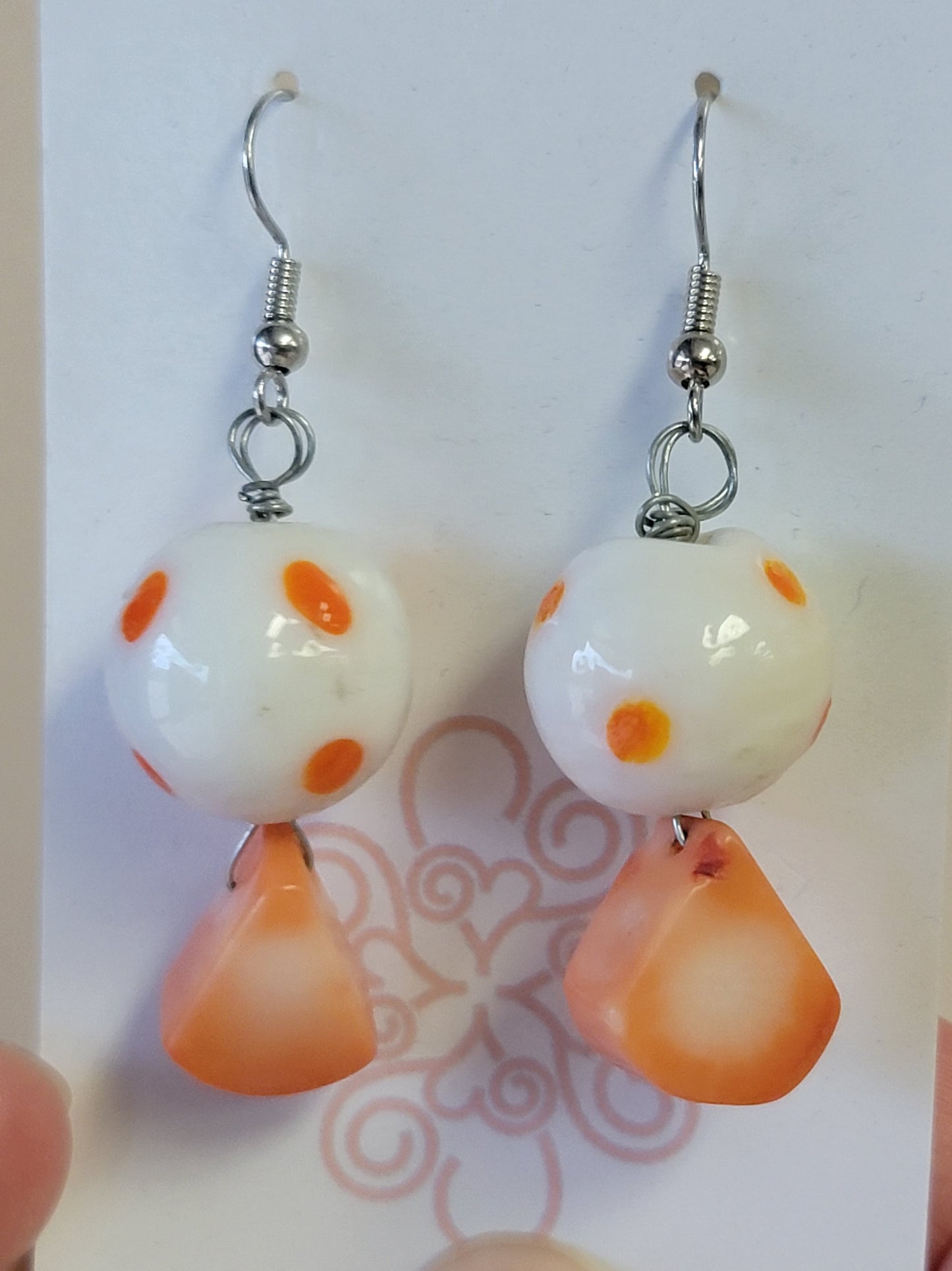 Orange & Polka Dot Earrings - One of a kind