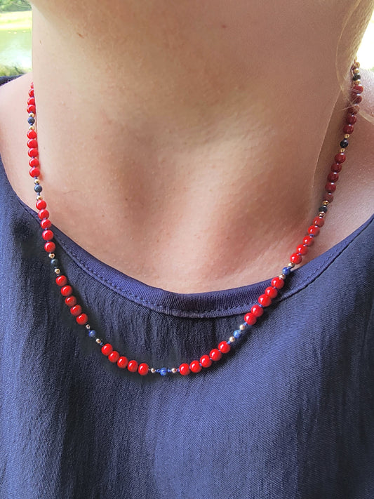 Verbena Necklace in Red, Gold & Lapis