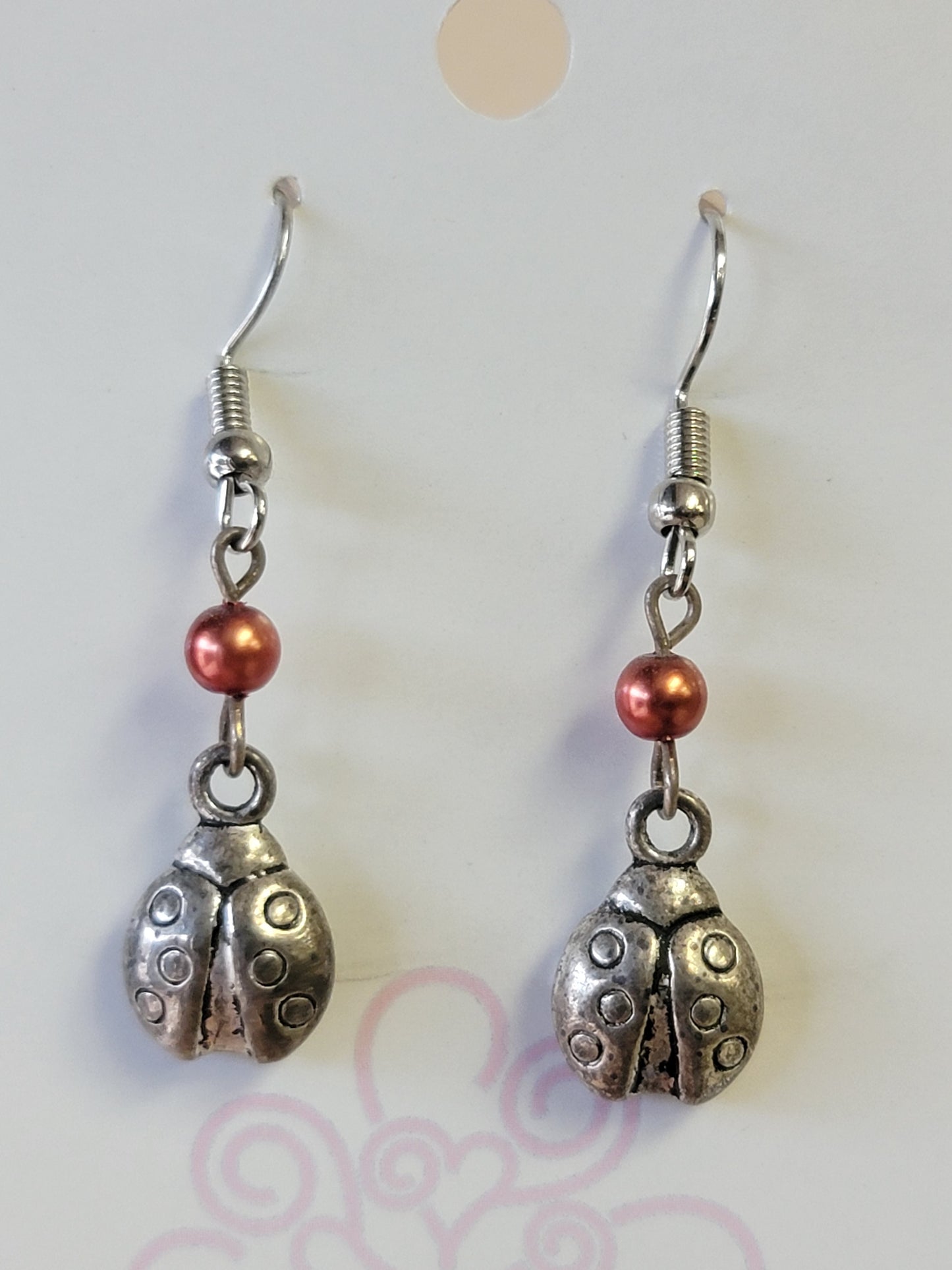 Red Pearl Lady Bug Earrings