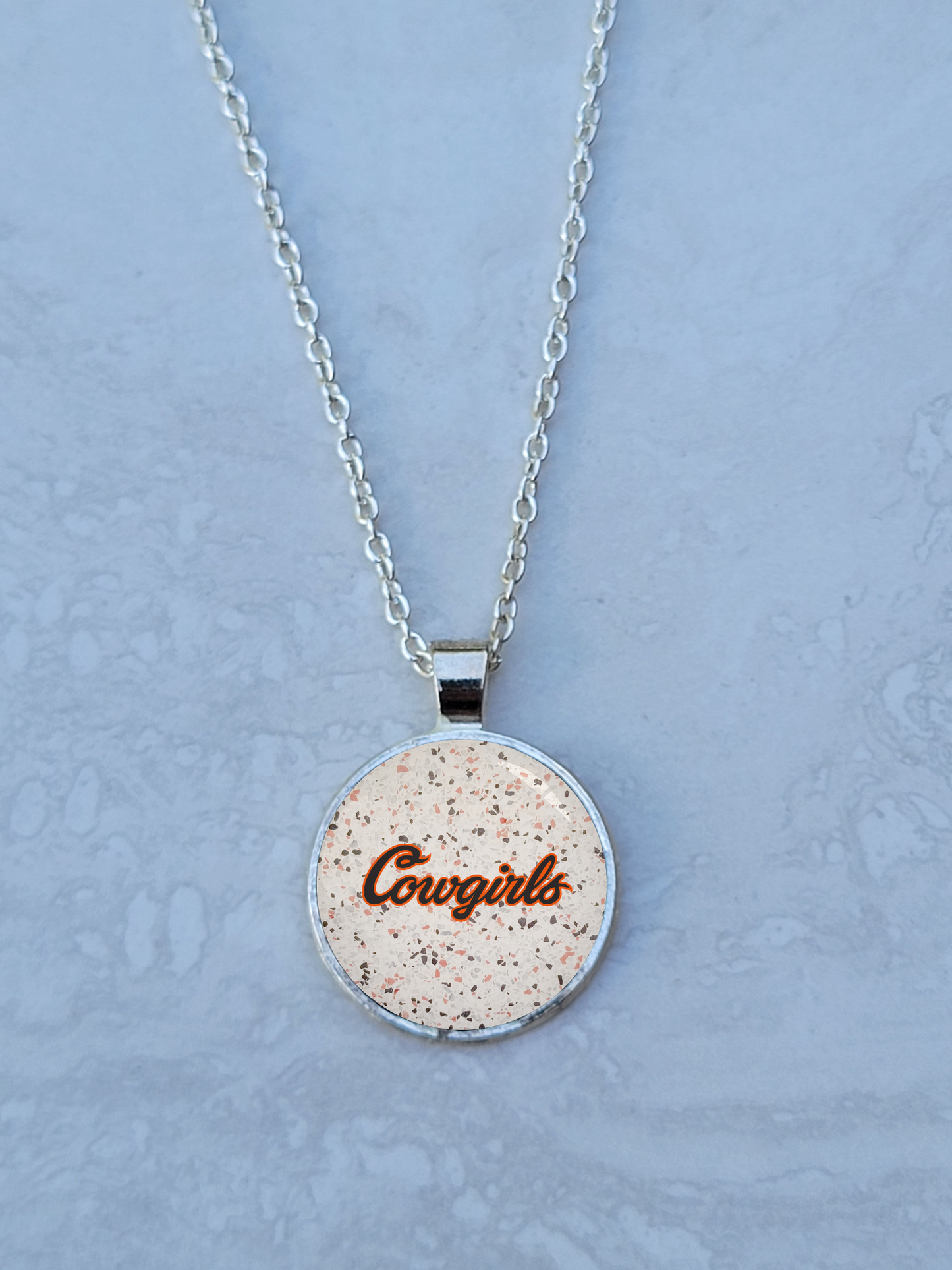 OSU, Speckled, Silver 1" Round Necklace - Made to order - Custom Length