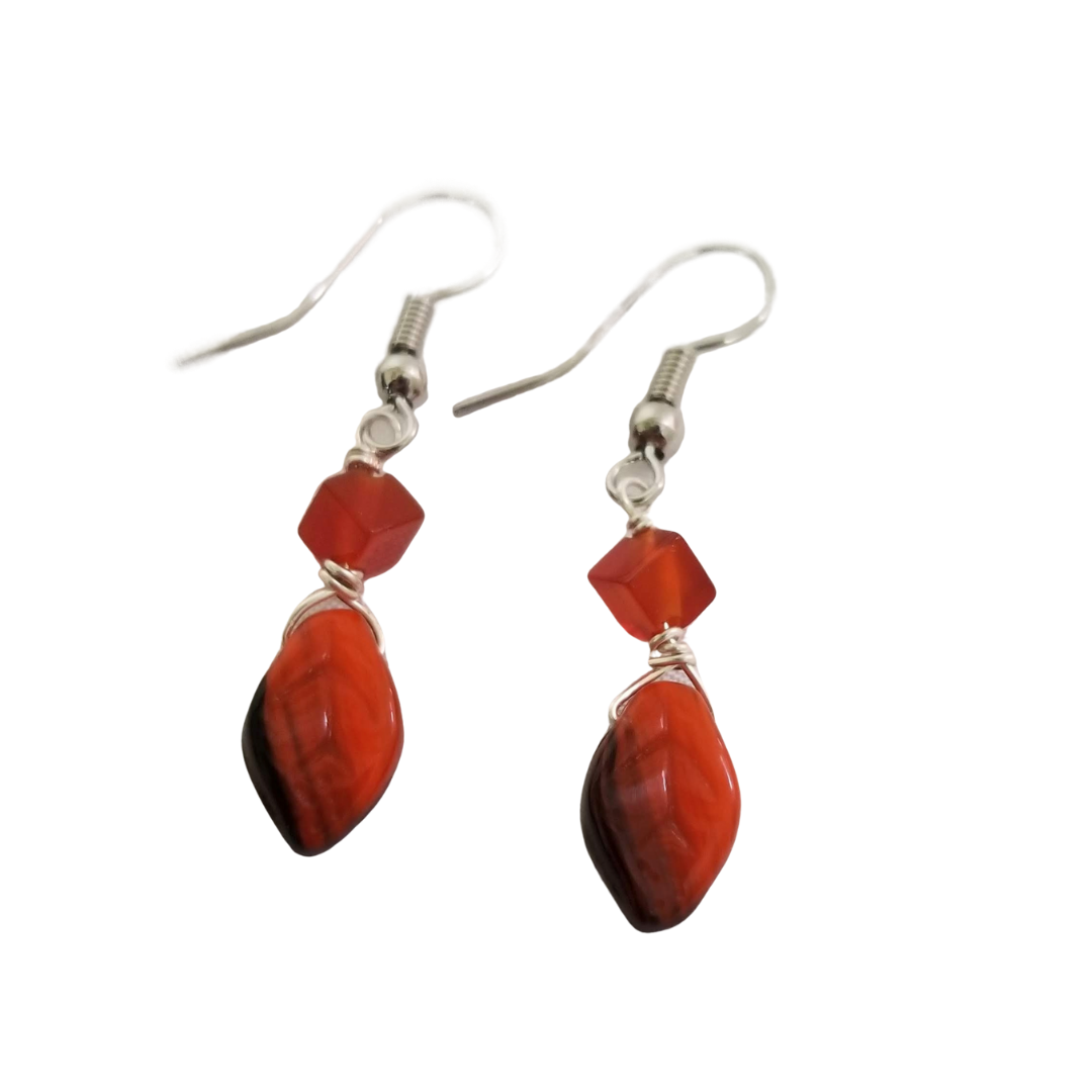 Orange & Black Leaf Earrings - DearBritt